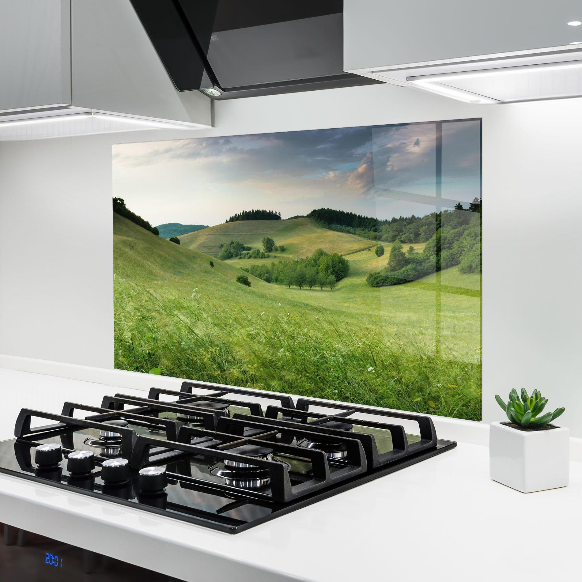 Konyhai üveg hátfal Green Field View mockup 6