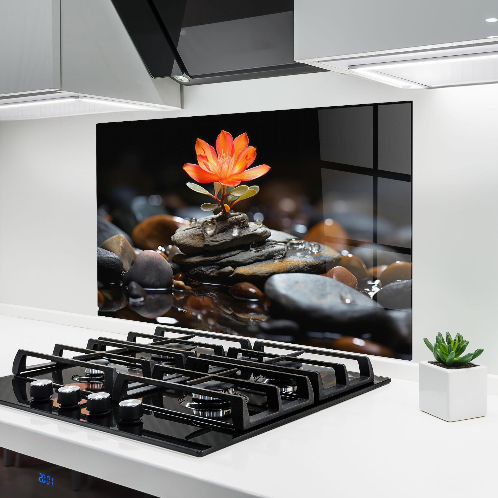 Konyhai üveg hátfal Orange Flower Stone mockup 6