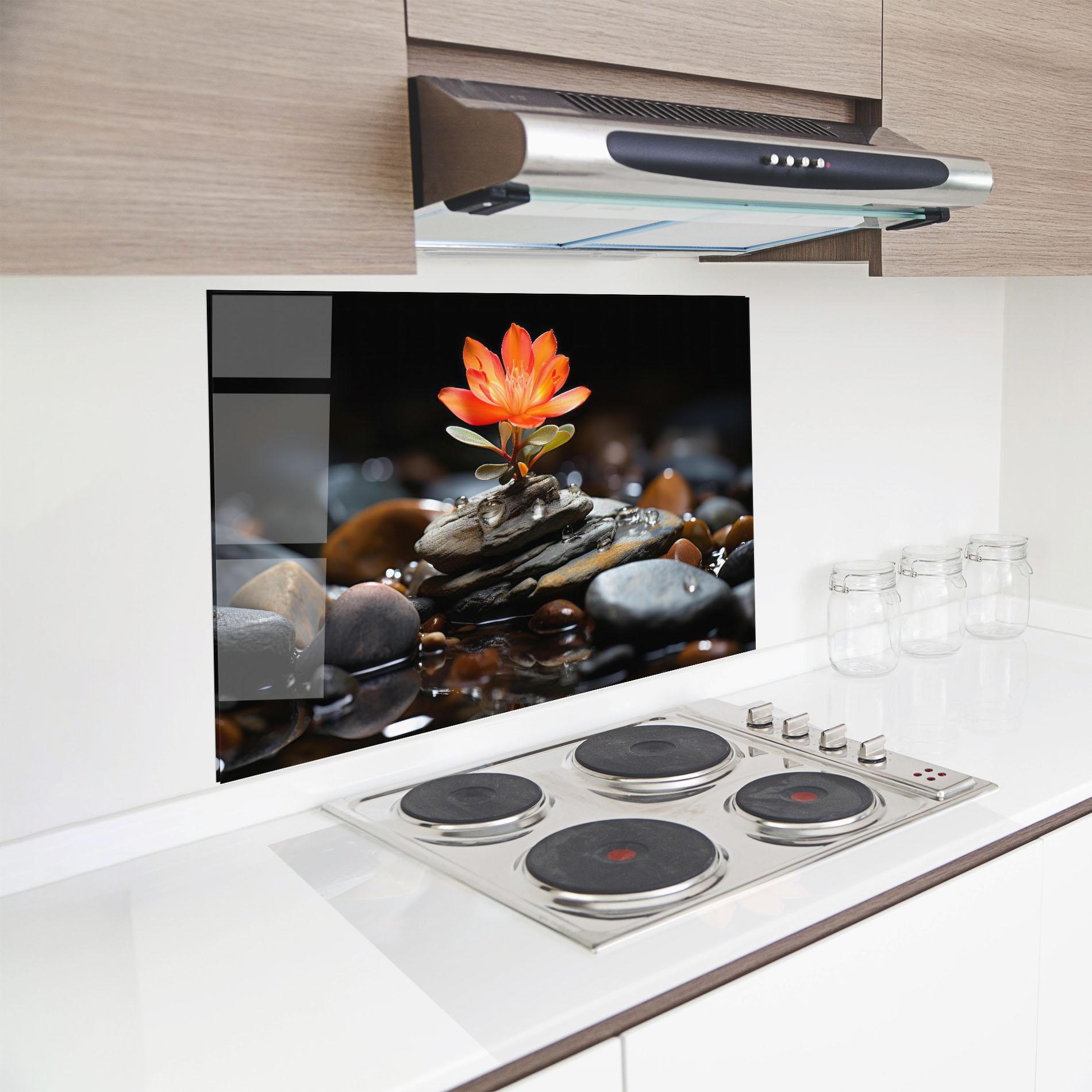 Konyhai üveg hátfal Orange Flower Stone mockup 8