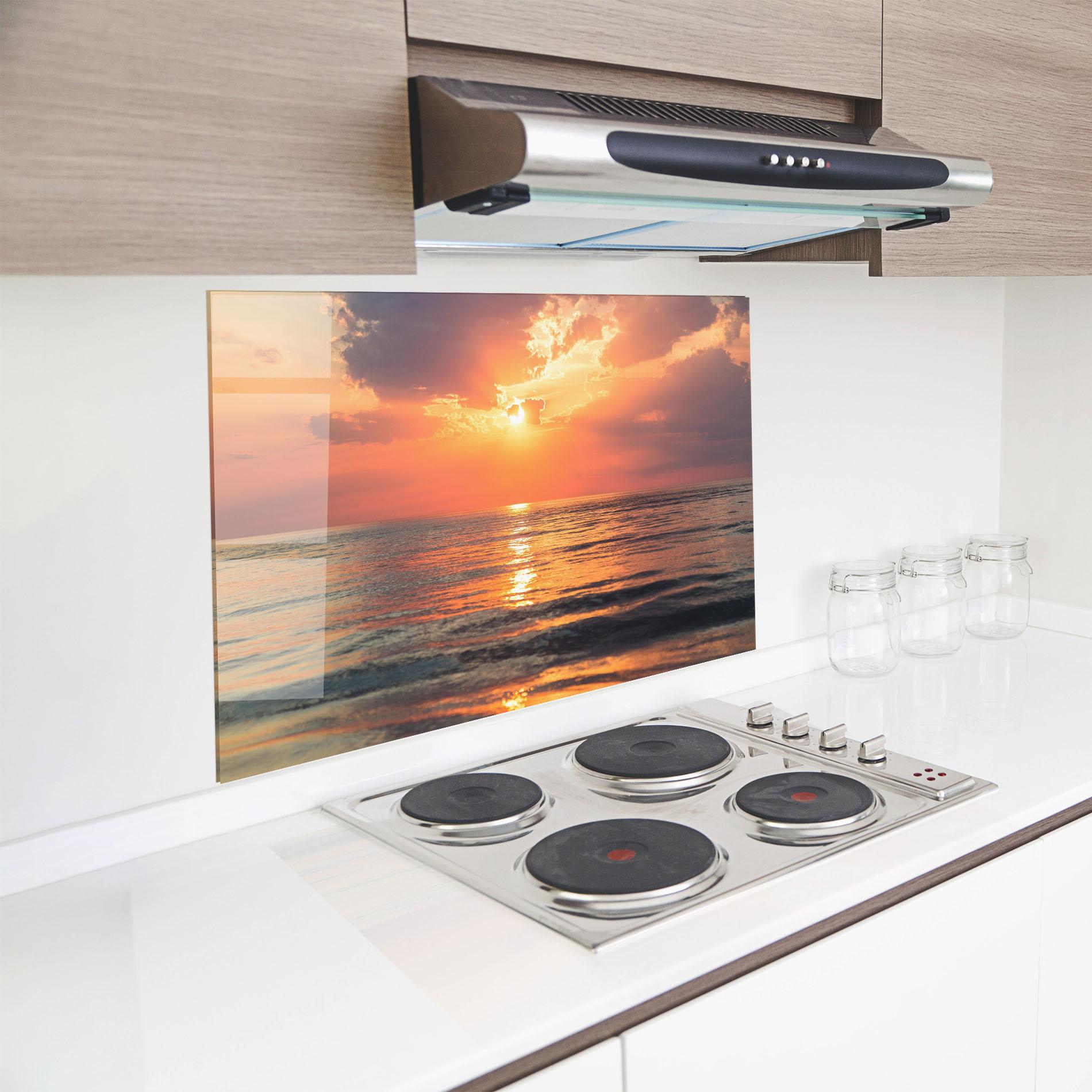 Konyhai üveg hátfal Orange Sunrise Cloud mockup 8