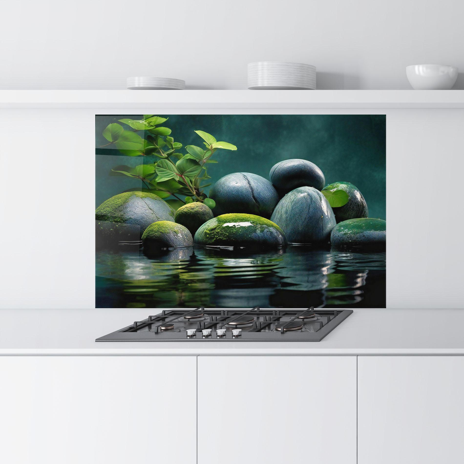 Konyhai üveg hátfal Green Stone Nature mockup 9