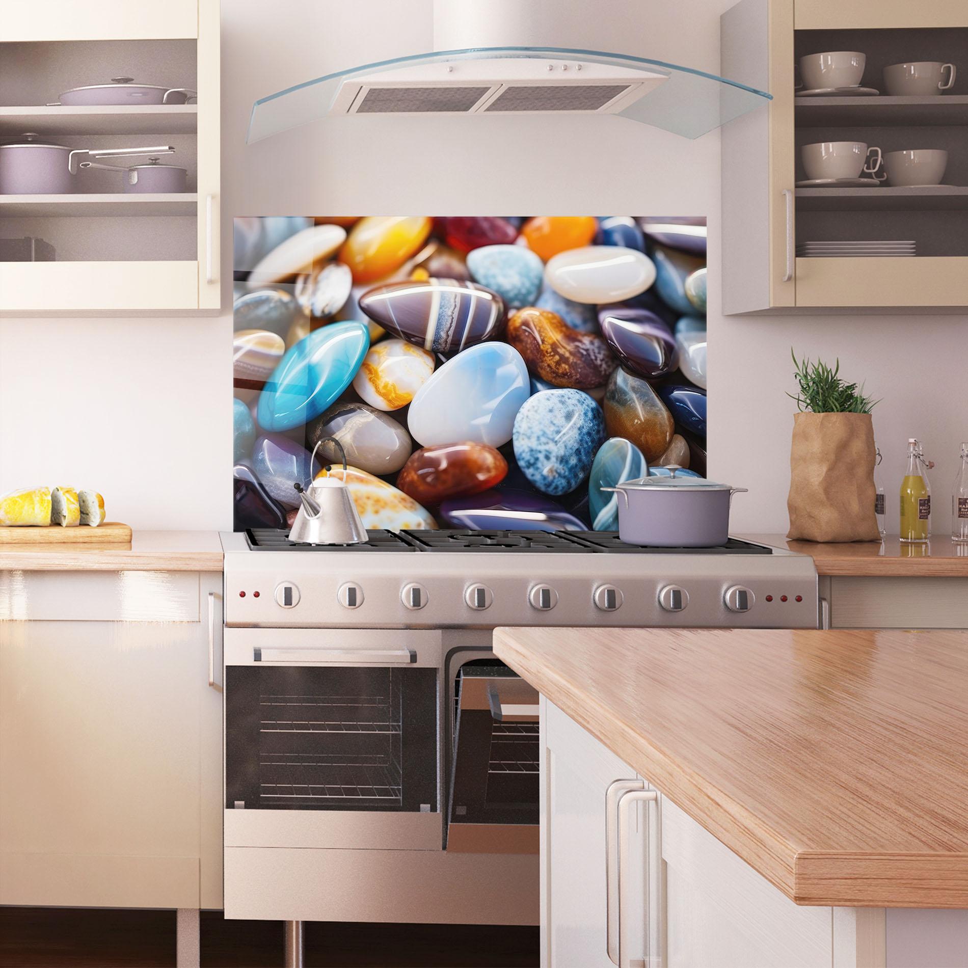 Konyhai üveg hátfal Beach Gemstones mockup 1