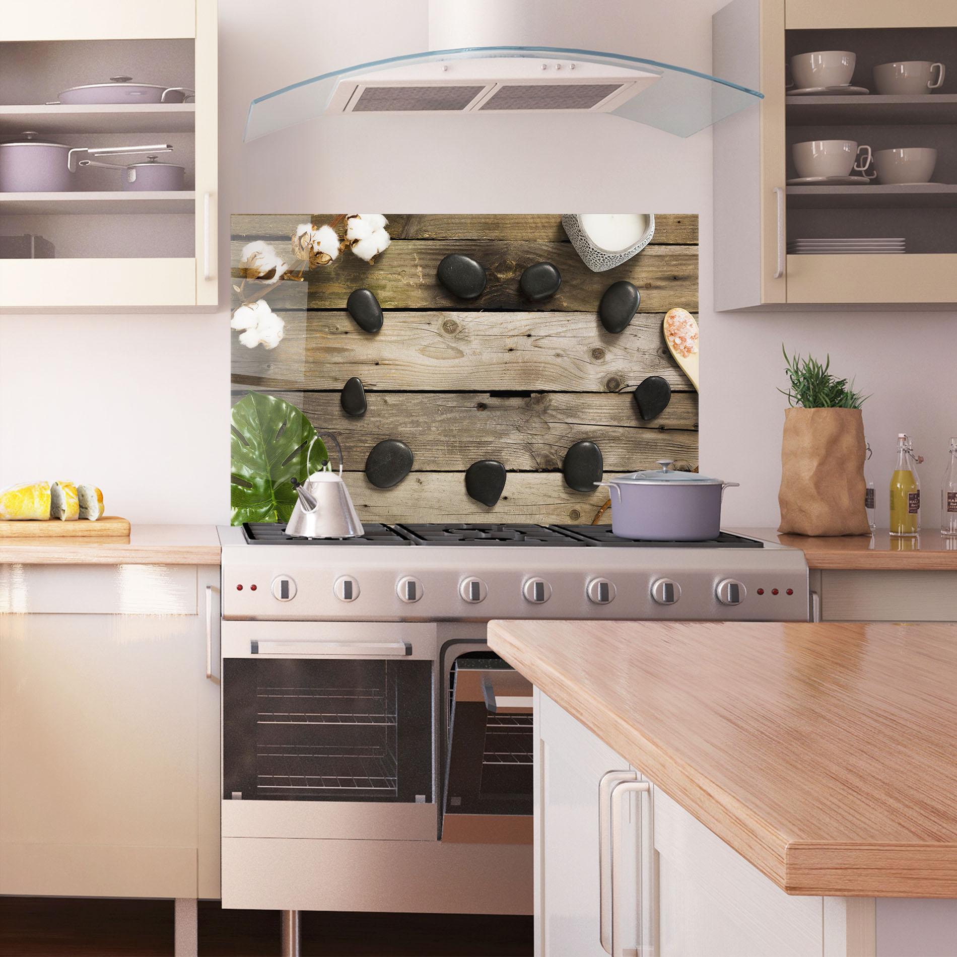 Konyhai üveg hátfal Cotton Flowers Stones mockup 1