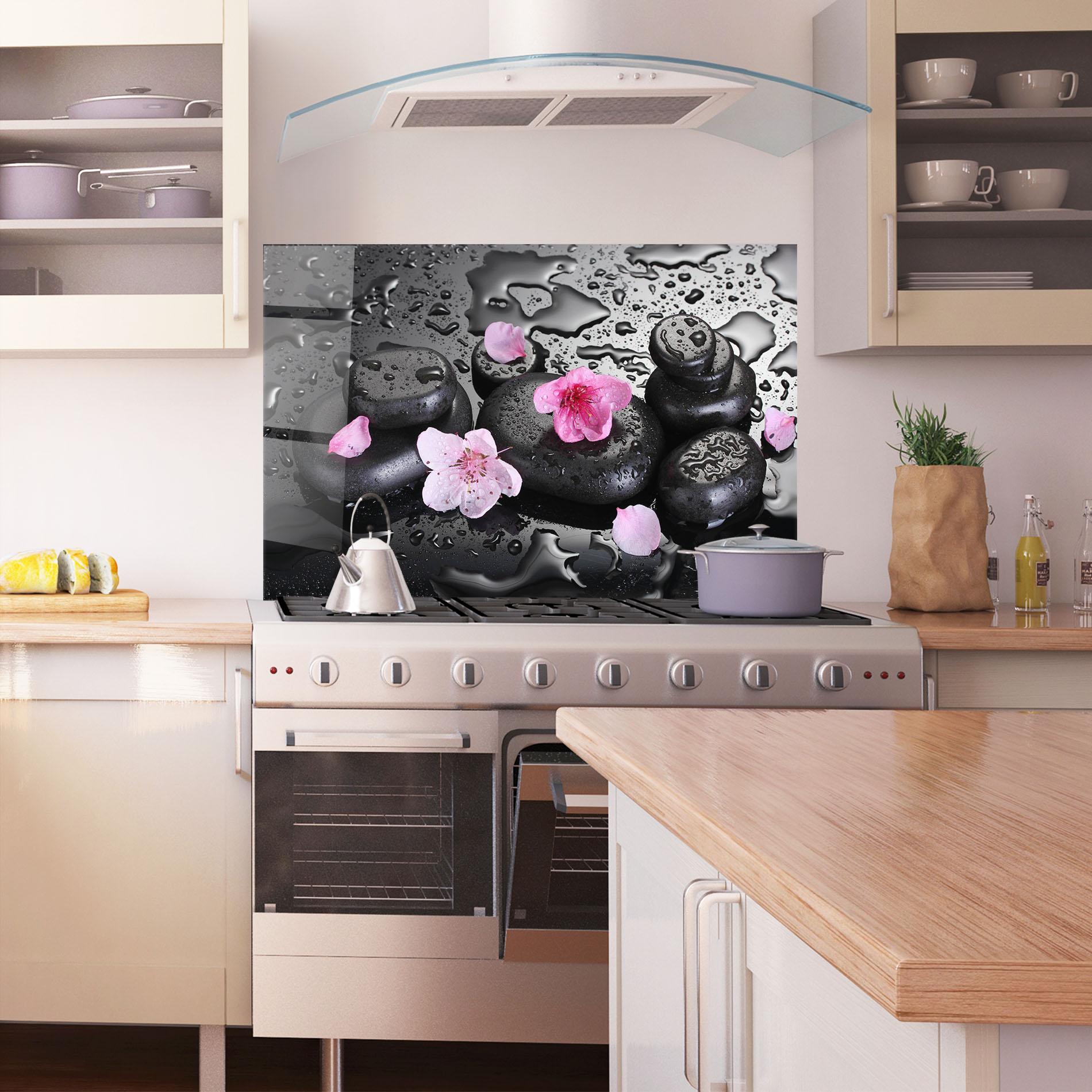 Konyhai üveg hátfal Pink Sakura Stones mockup 1