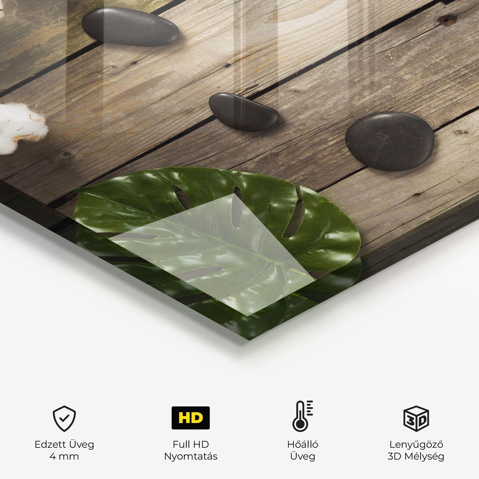 Konyhai üveg hátfal Cotton Flowers Stones mockup 2