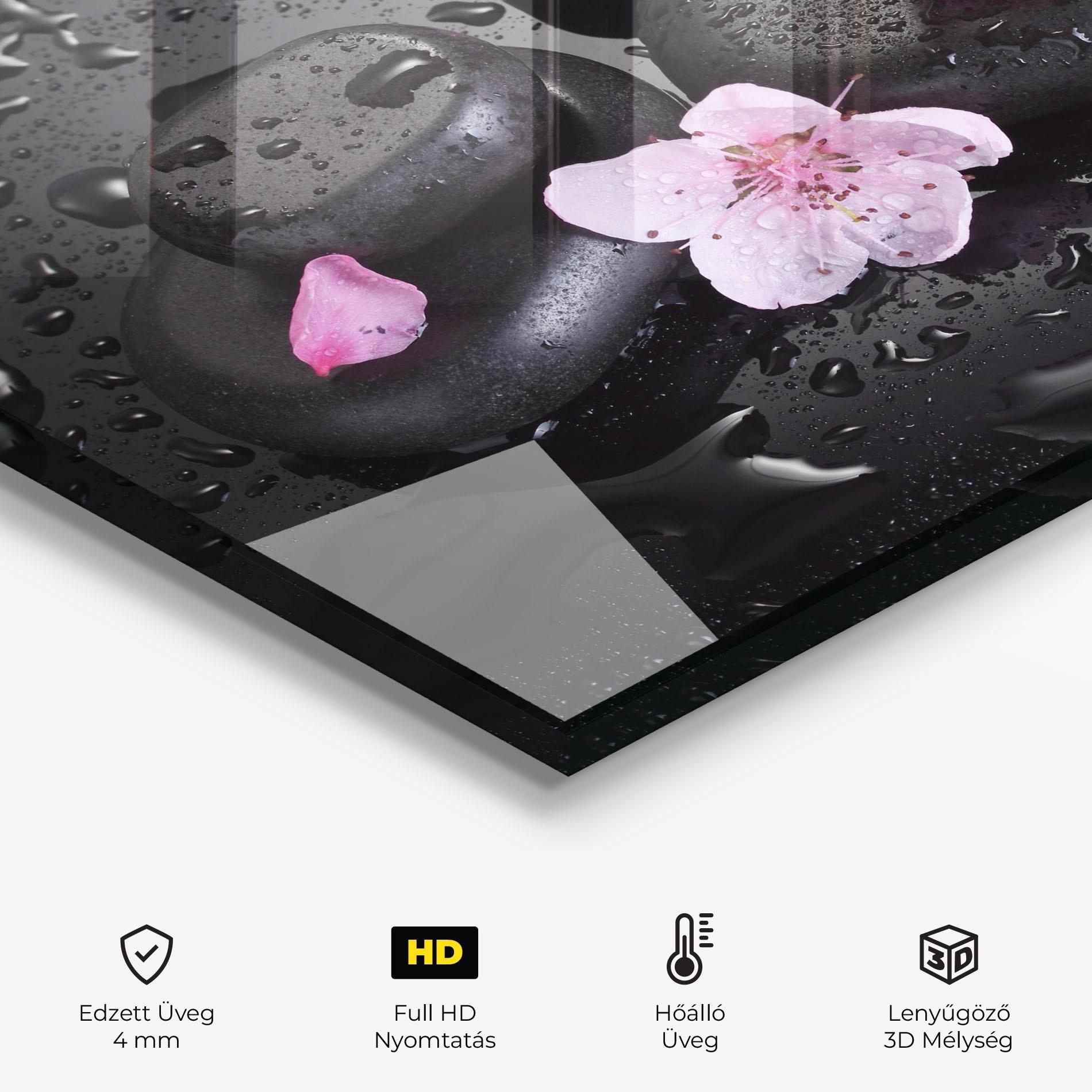 Konyhai üveg hátfal Pink Sakura Stones mockup 2