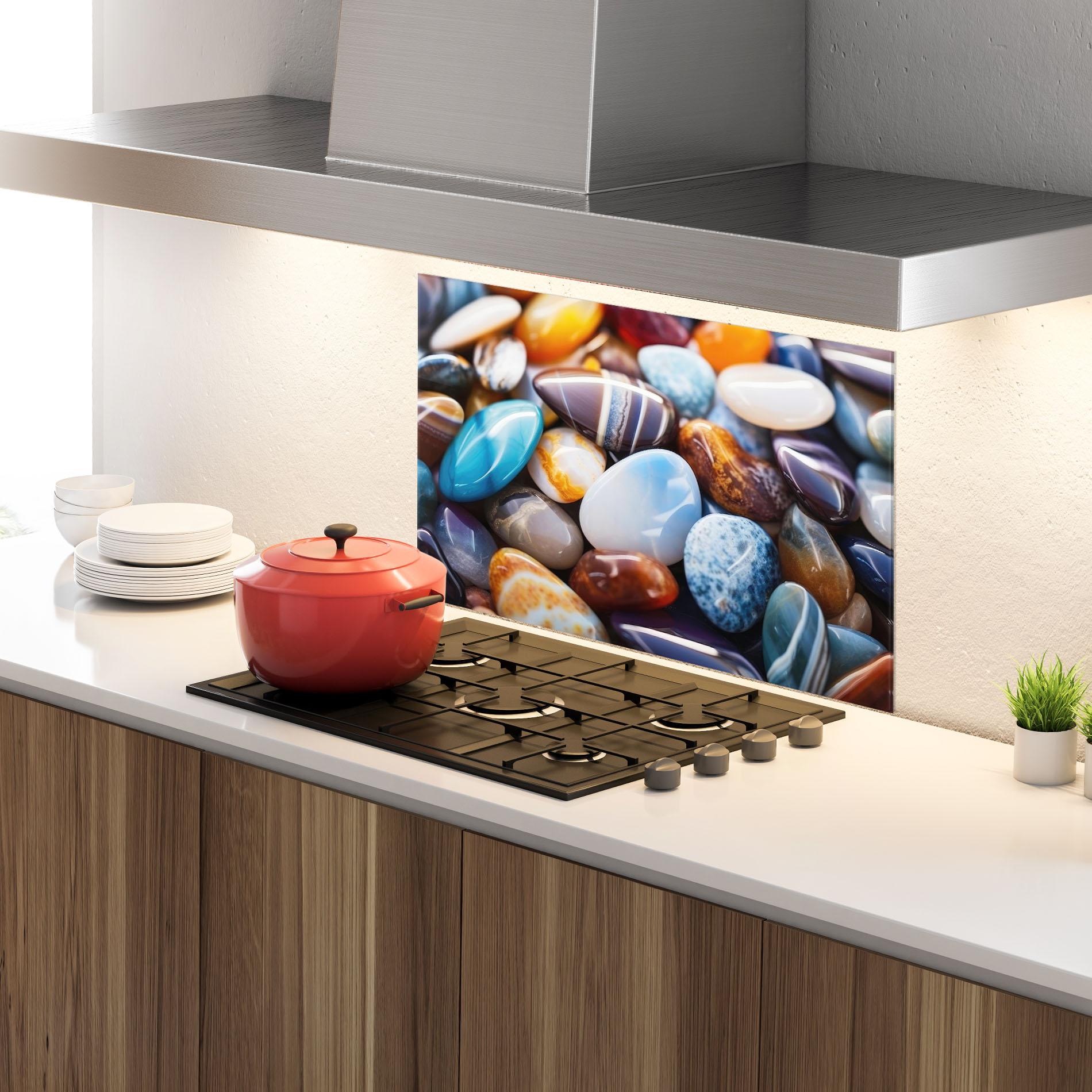 Konyhai üveg hátfal Beach Gemstones mockup 4