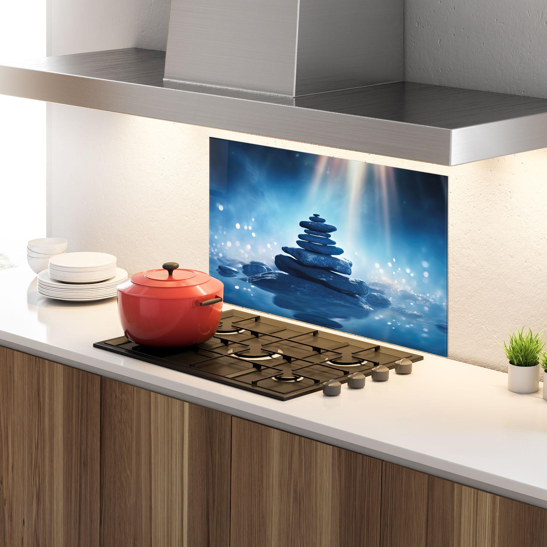 Konyhai üveg hátfal Blue Light Stone mockup 4