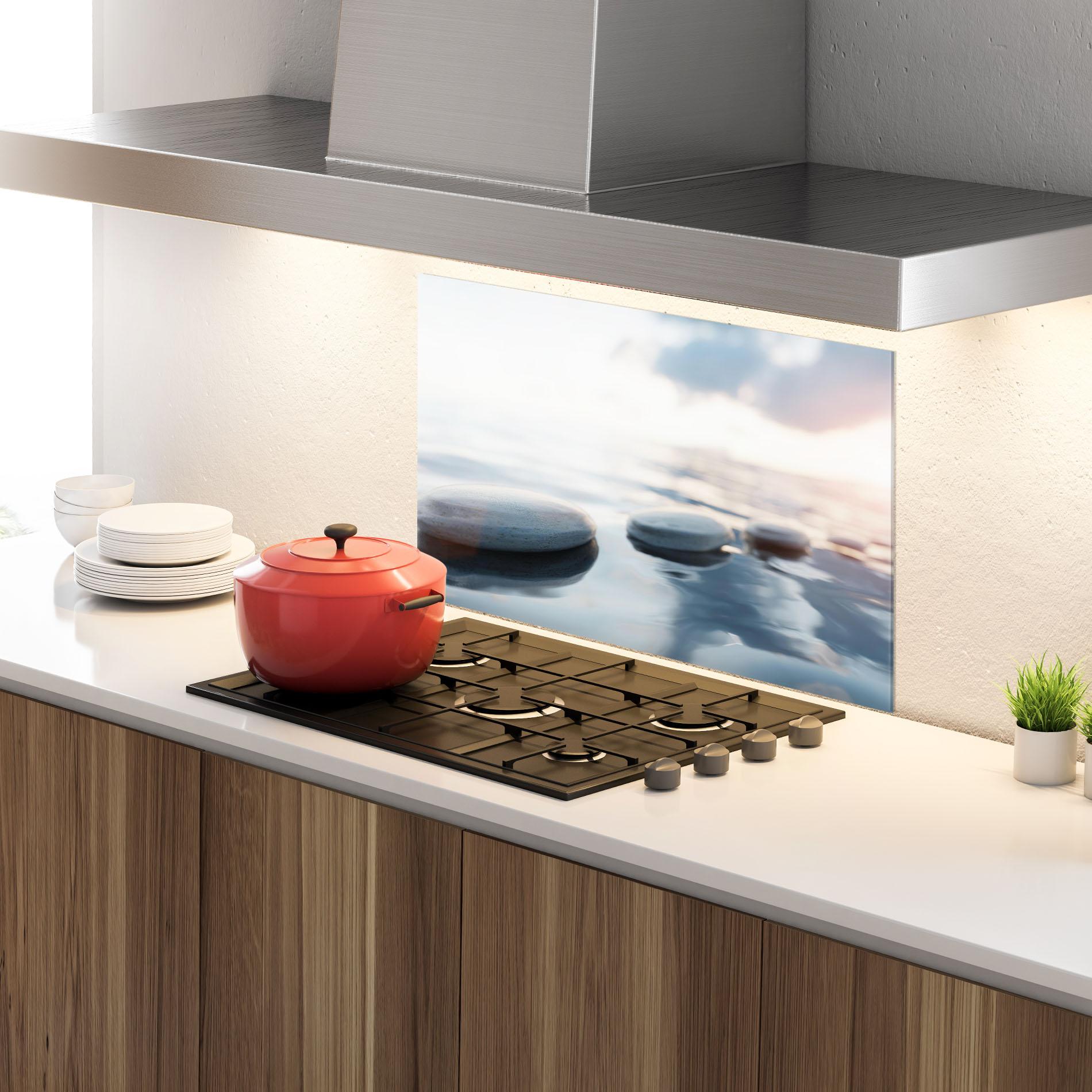 Konyhai üveg hátfal Calm Water Stone mockup 4