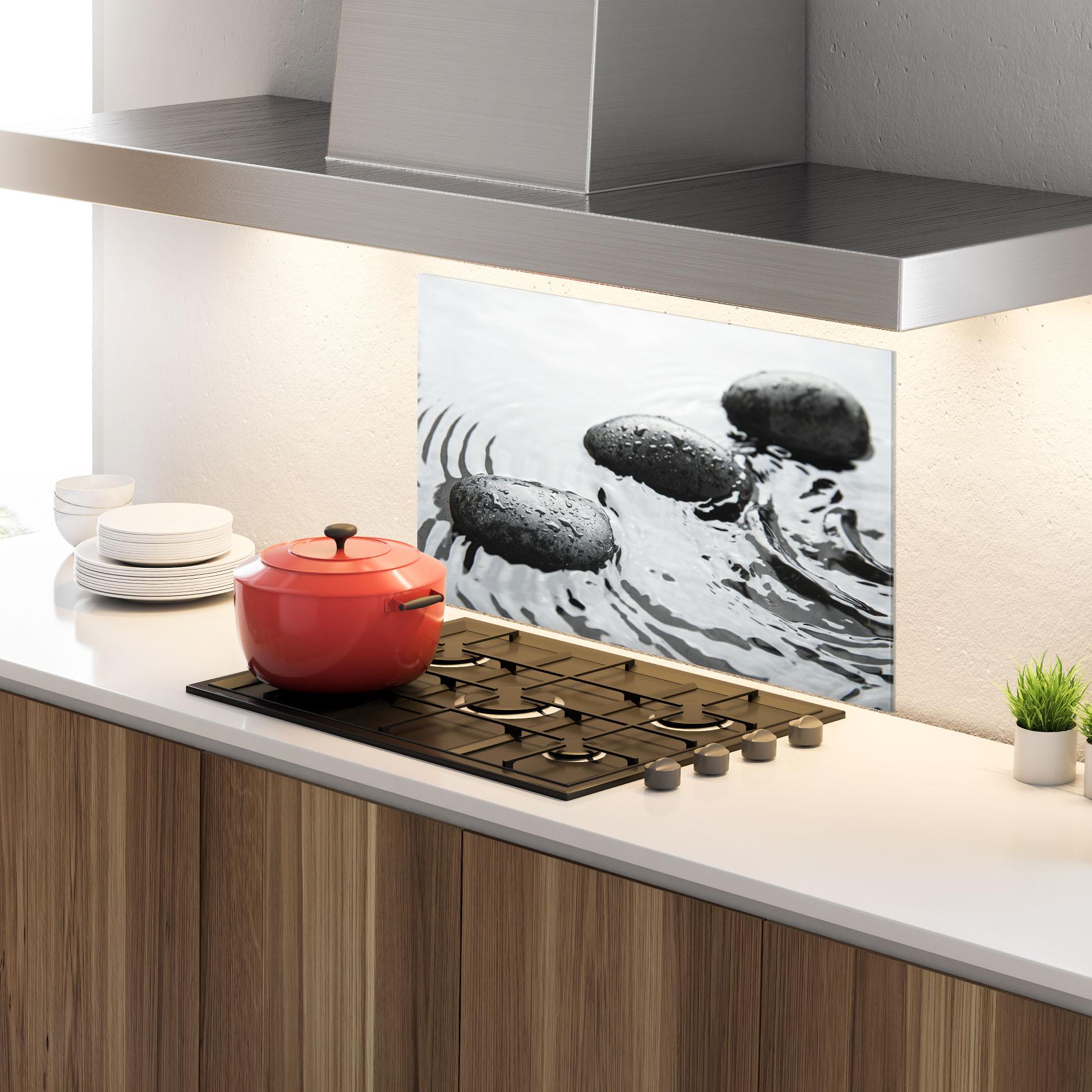 Konyhai üveg hátfal Spa Stones Water mockup 4