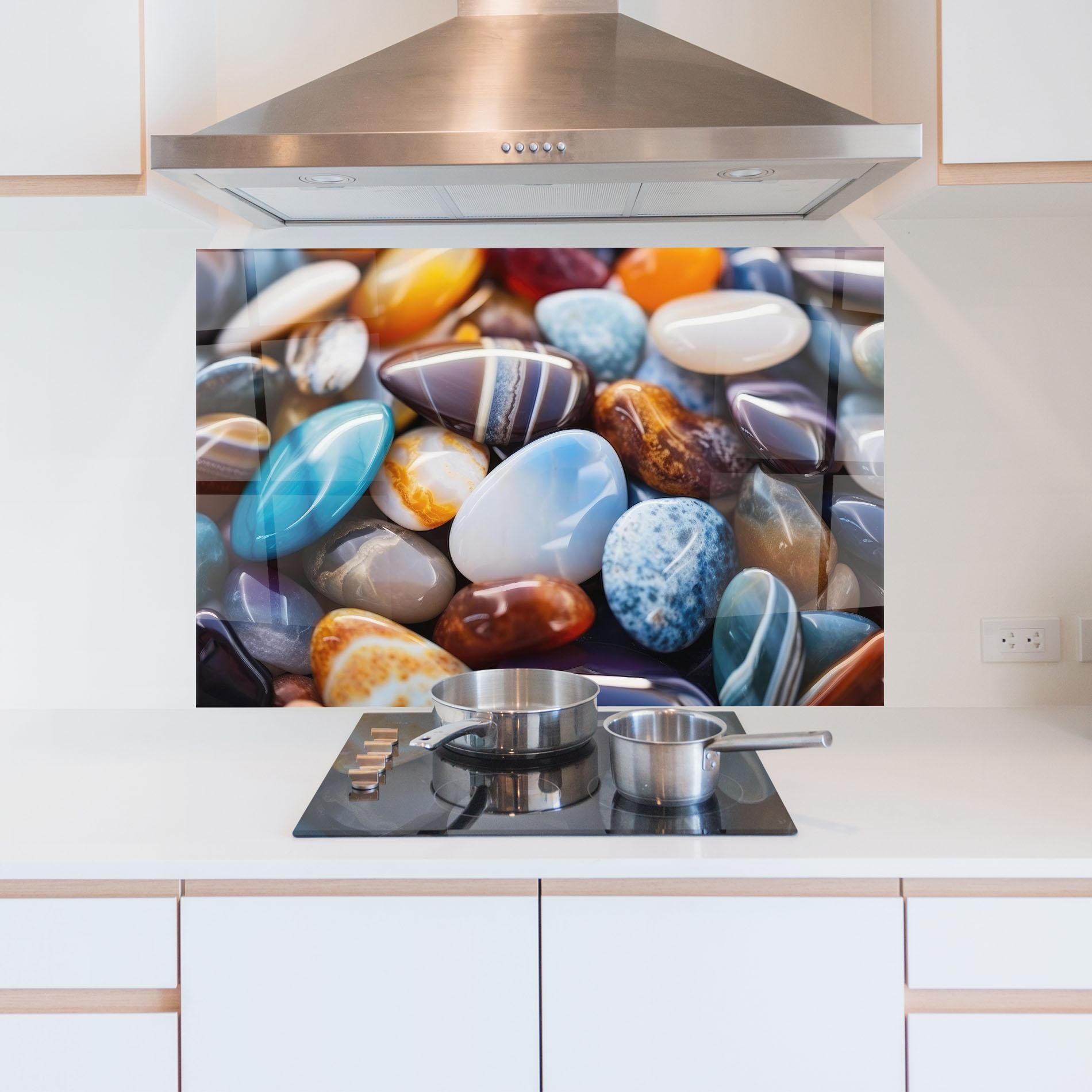 Konyhai üveg hátfal Beach Gemstones mockup 5