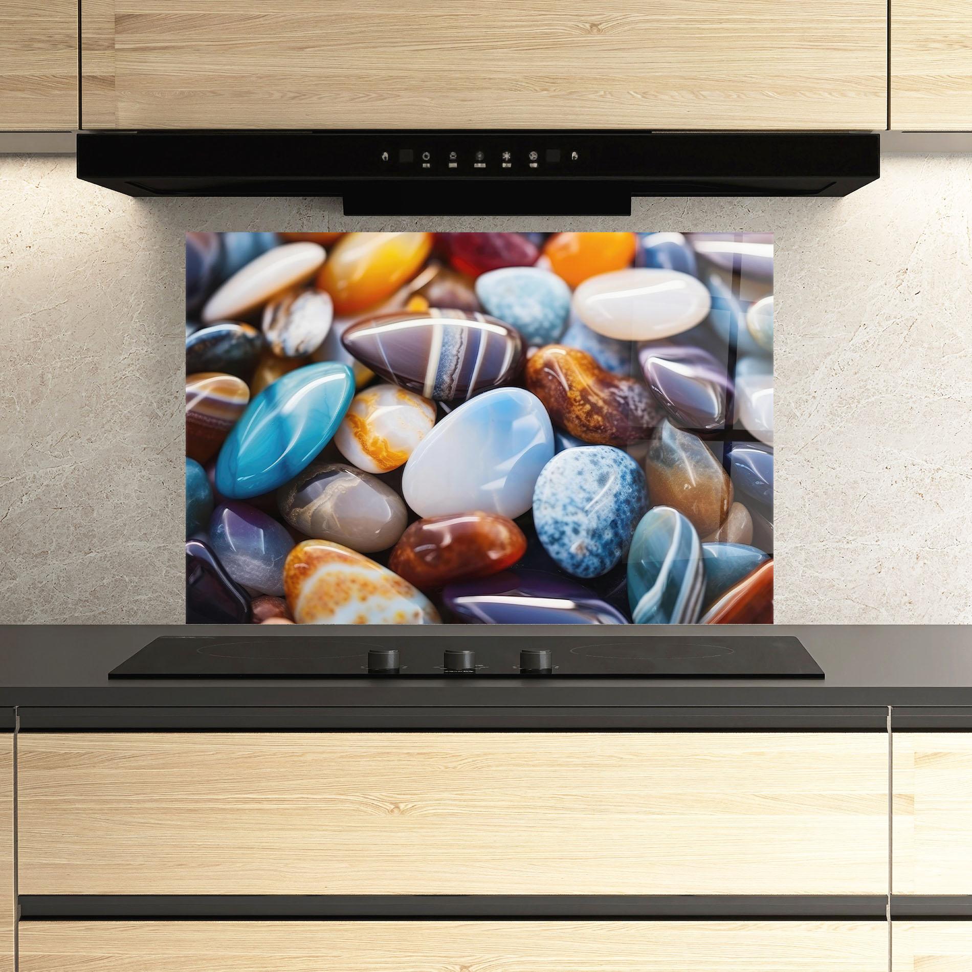 Konyhai üveg hátfal Beach Gemstones mockup 3