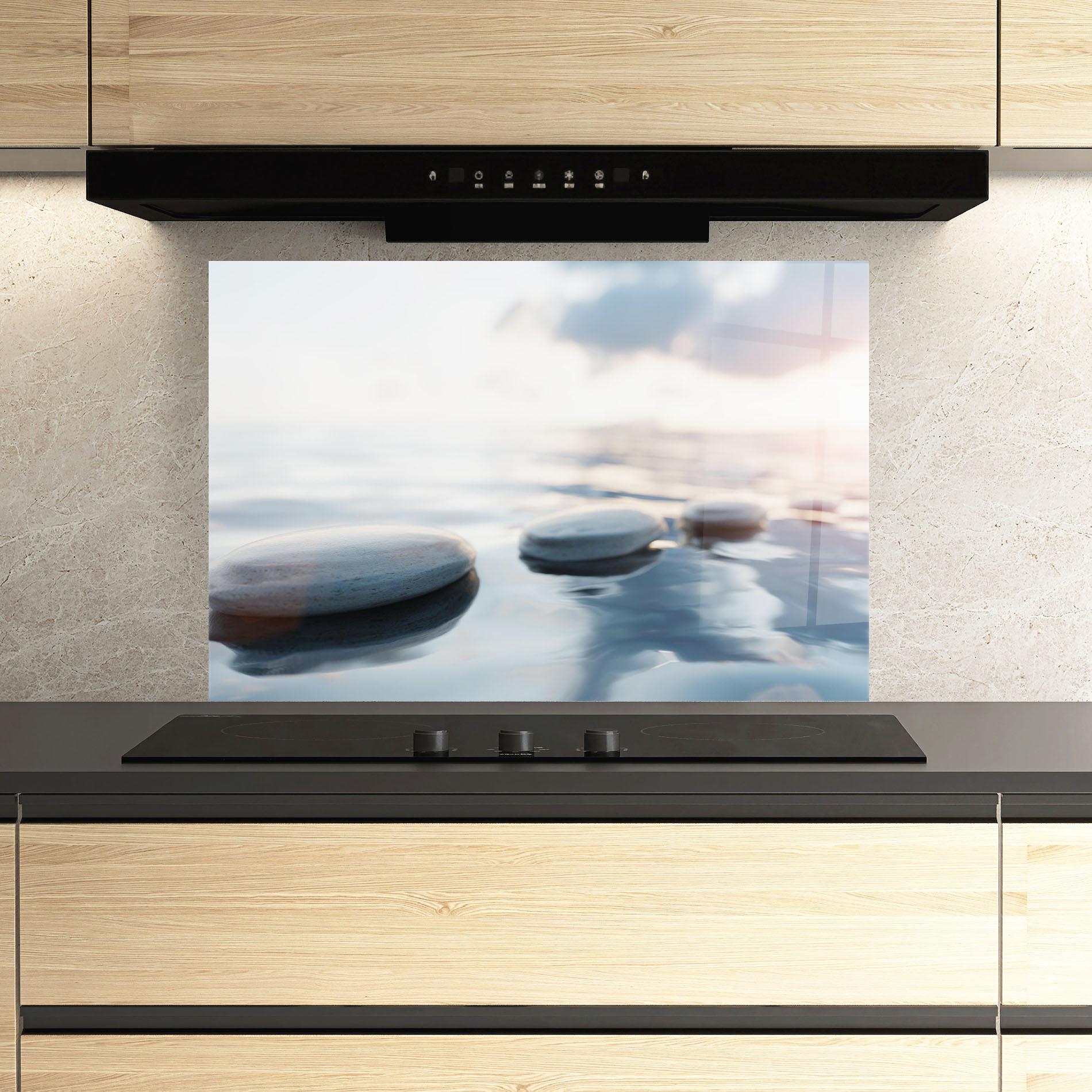 Konyhai üveg hátfal Calm Water Stone mockup 3