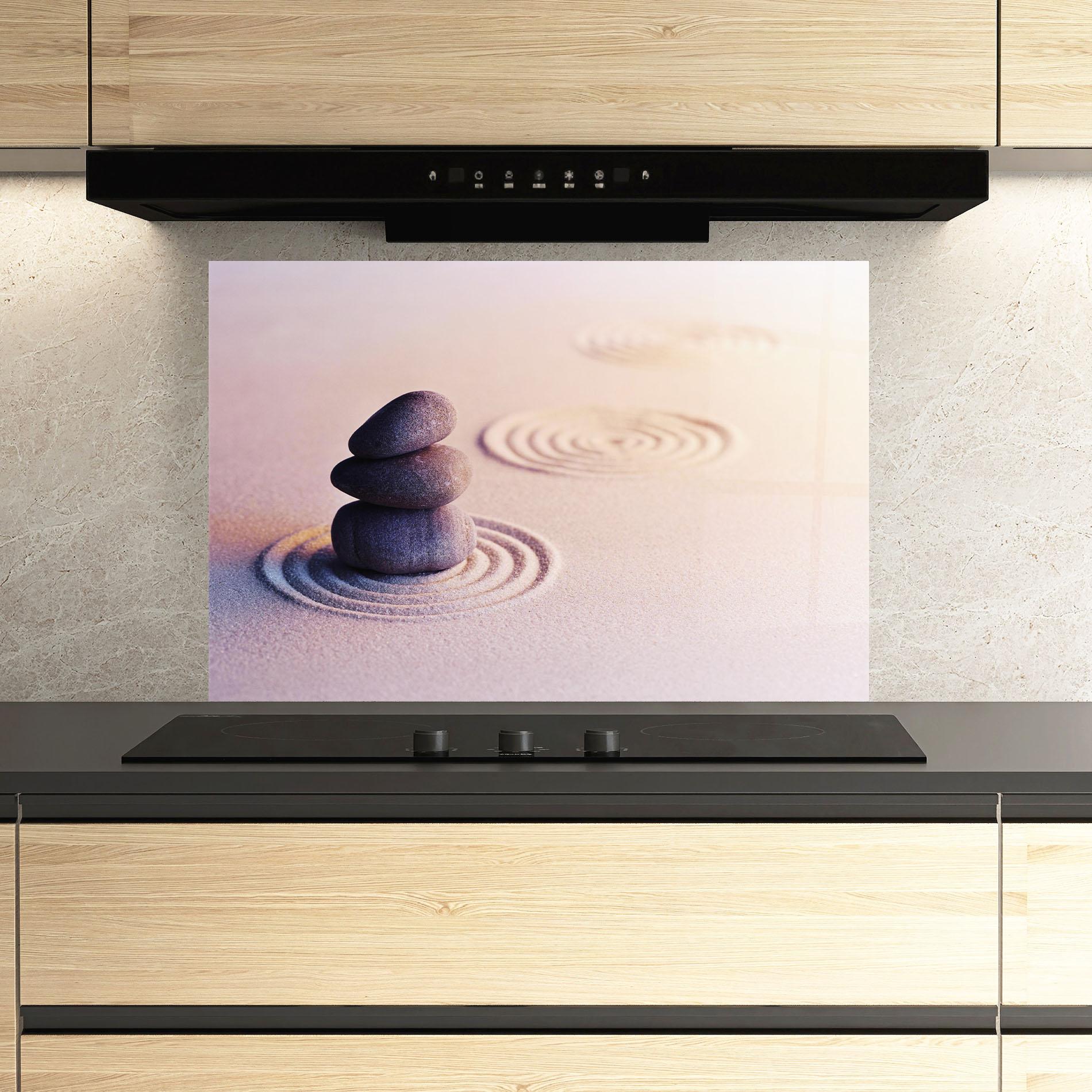 Konyhai üveg hátfal Meditation Stones Sand mockup 3