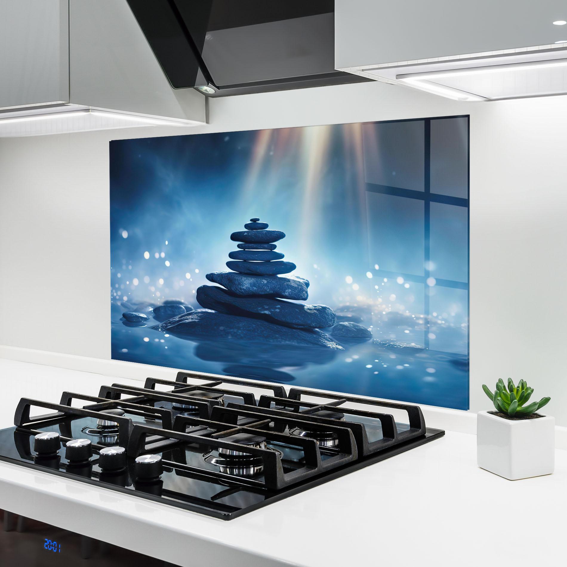 Konyhai üveg hátfal Blue Light Stone mockup 6