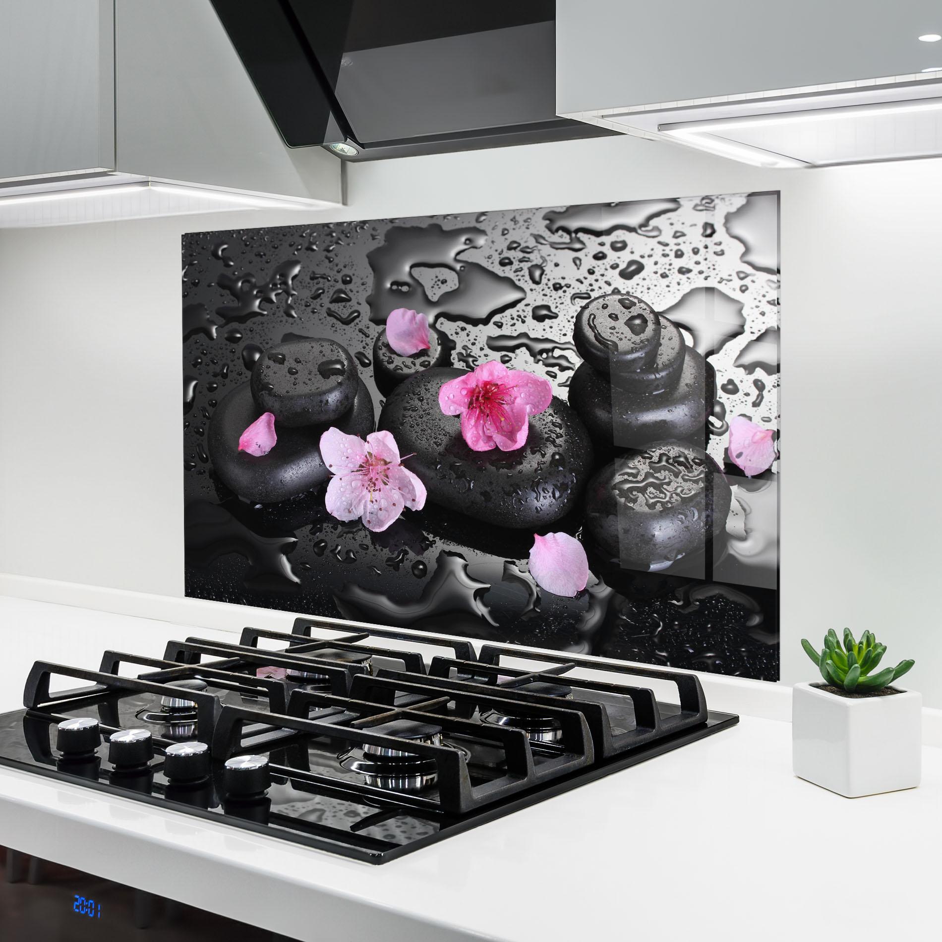 Konyhai üveg hátfal Pink Sakura Stones mockup 6