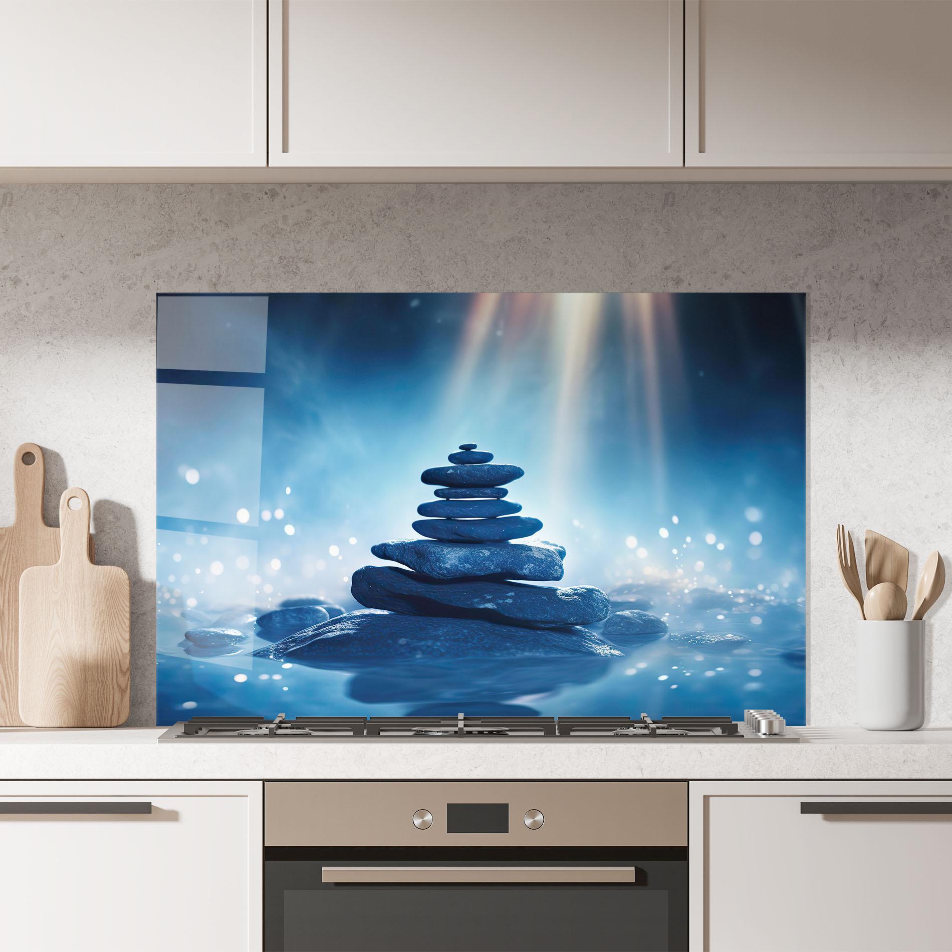 Konyhai üveg hátfal Blue Light Stone mockup 7