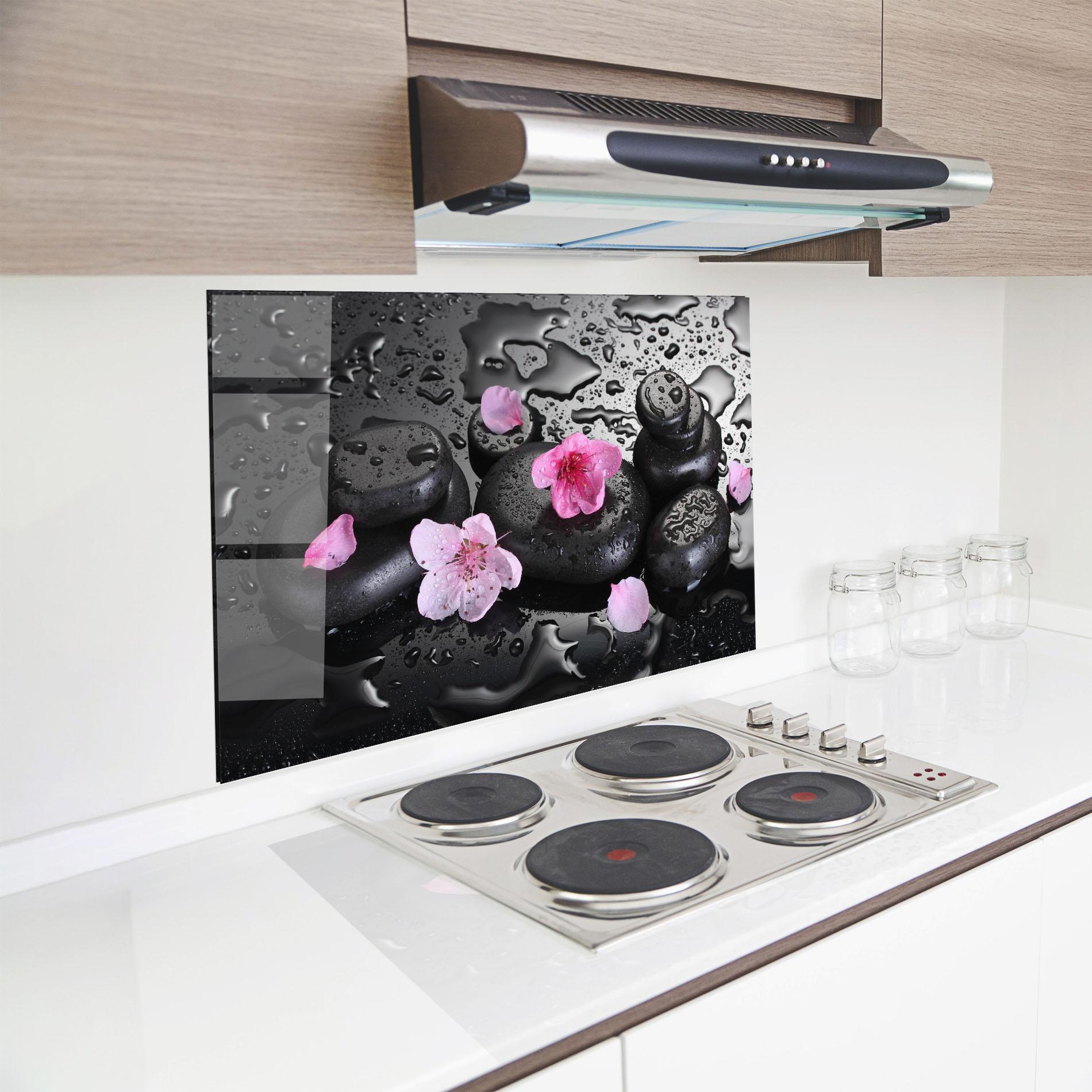 Konyhai üveg hátfal Pink Sakura Stones mockup 8