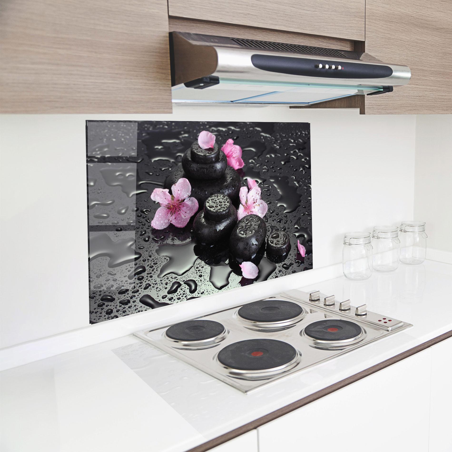 Konyhai üveg hátfal Pretty Flower Stones mockup 8