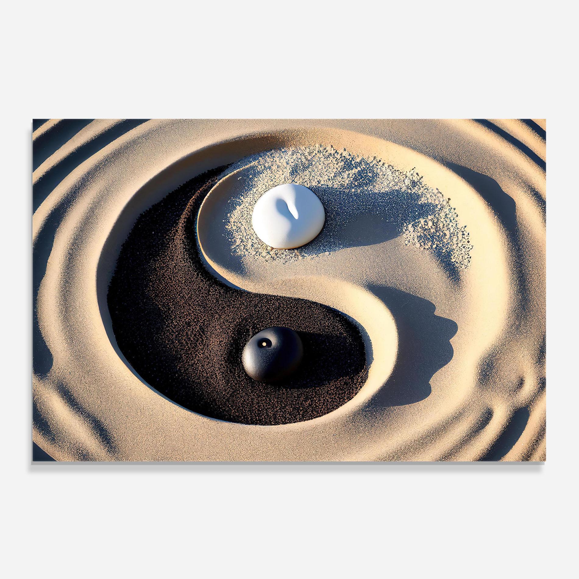 Konyhai üveg hátfal Black Sand Yinyang mockup 0