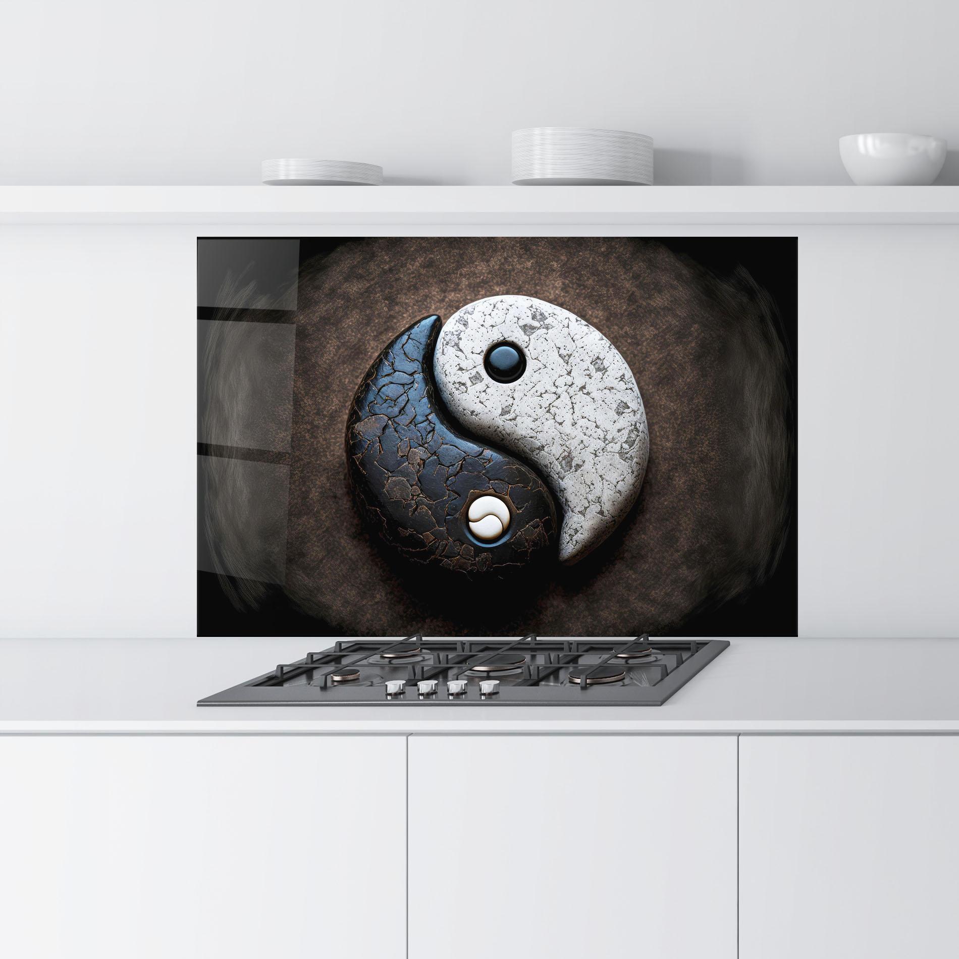 Konyhai üveg hátfal Black Stone Yinyang mockup 9