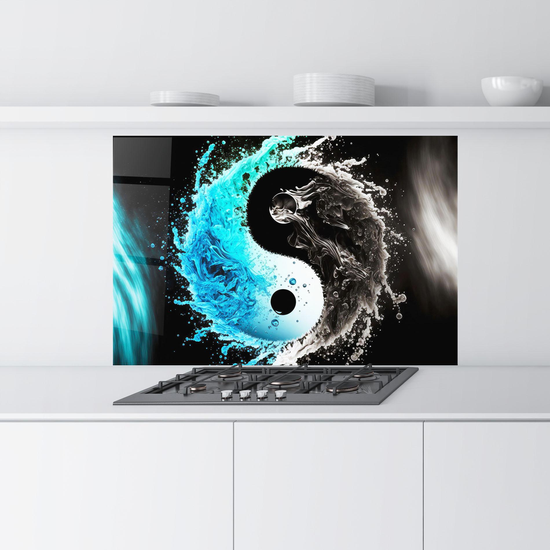 Konyhai üveg hátfal Blue Black Yinyang mockup 9