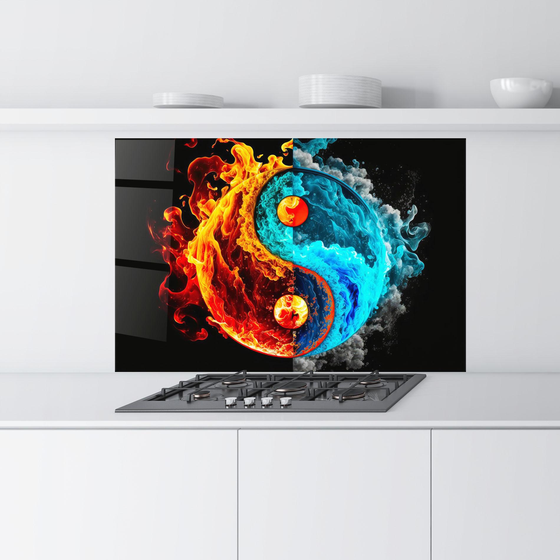 Konyhai üveg hátfal Blue Smoke Yinyang mockup 9