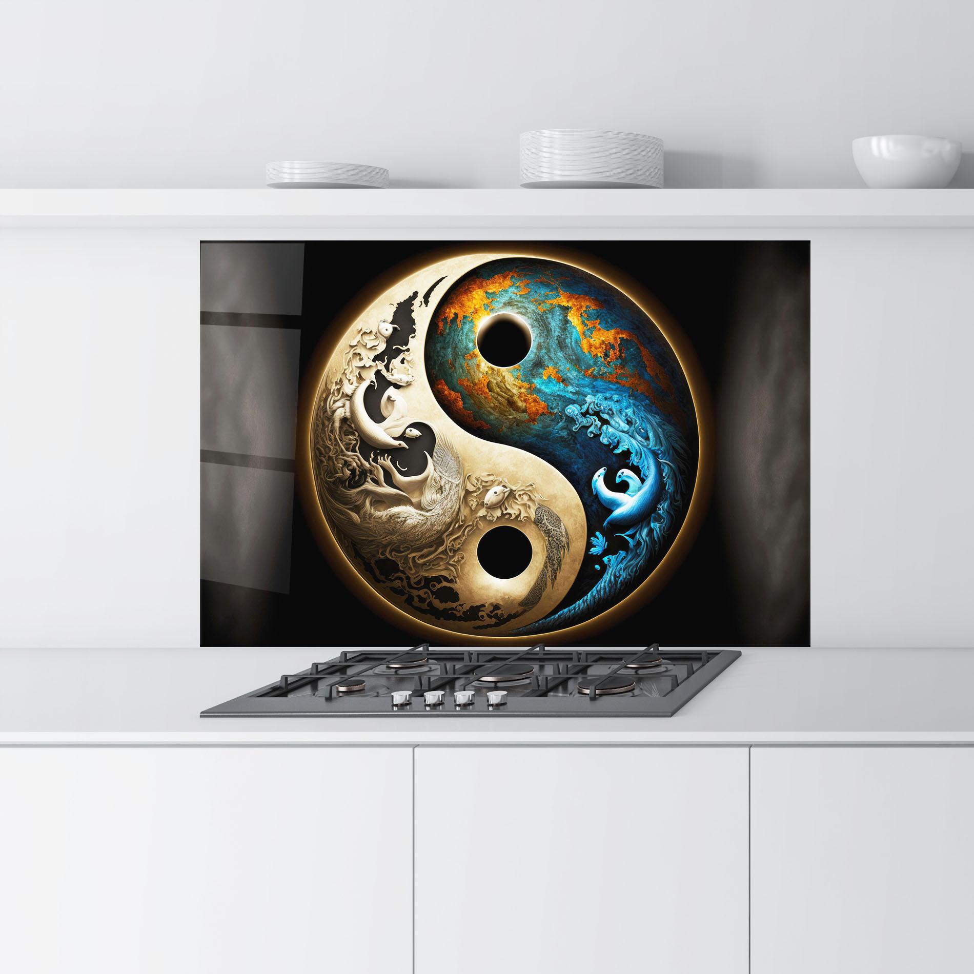 Konyhai üveg hátfal Cream Blue Yinyang mockup 9