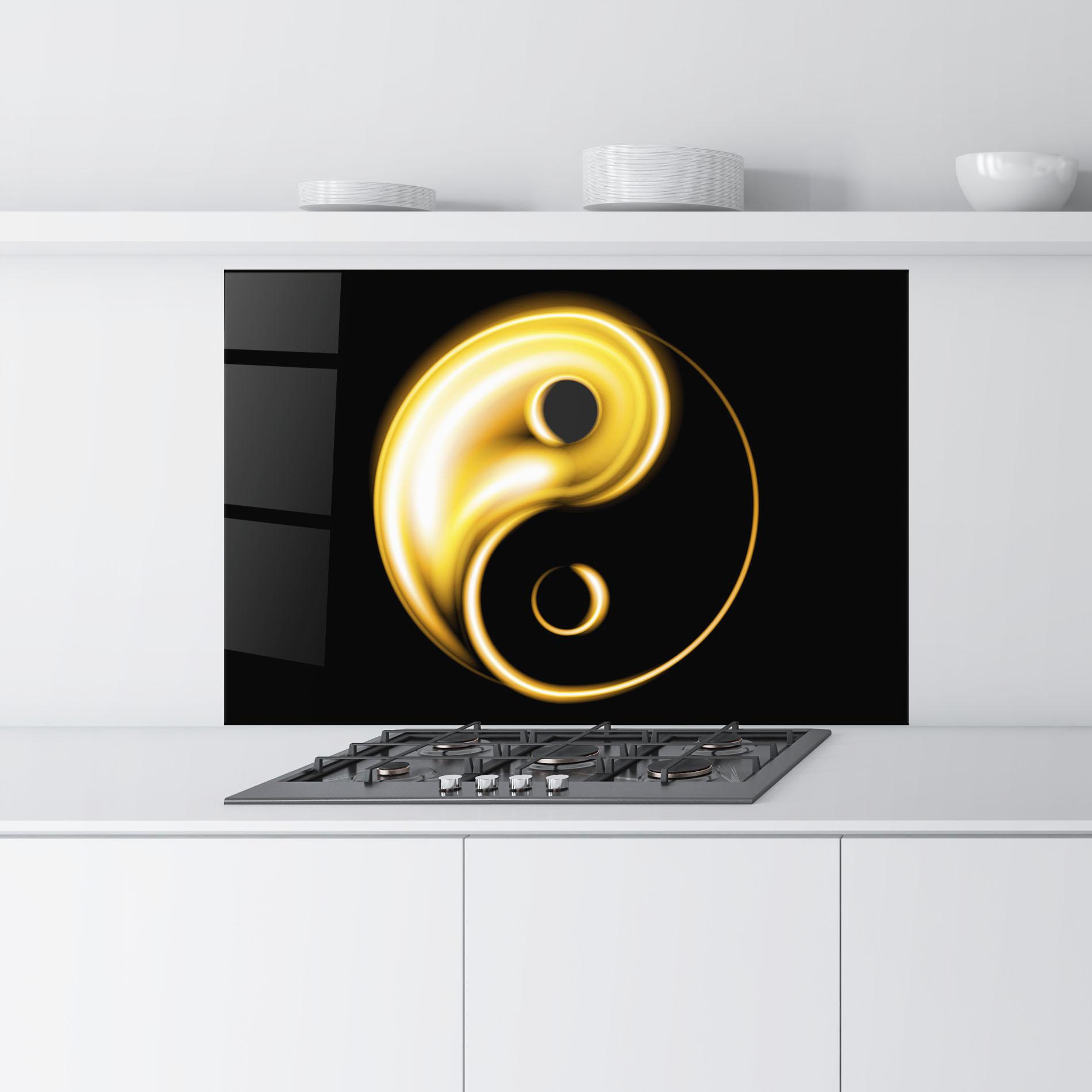 Konyhai üveg hátfal Gold Yinyang mockup 9