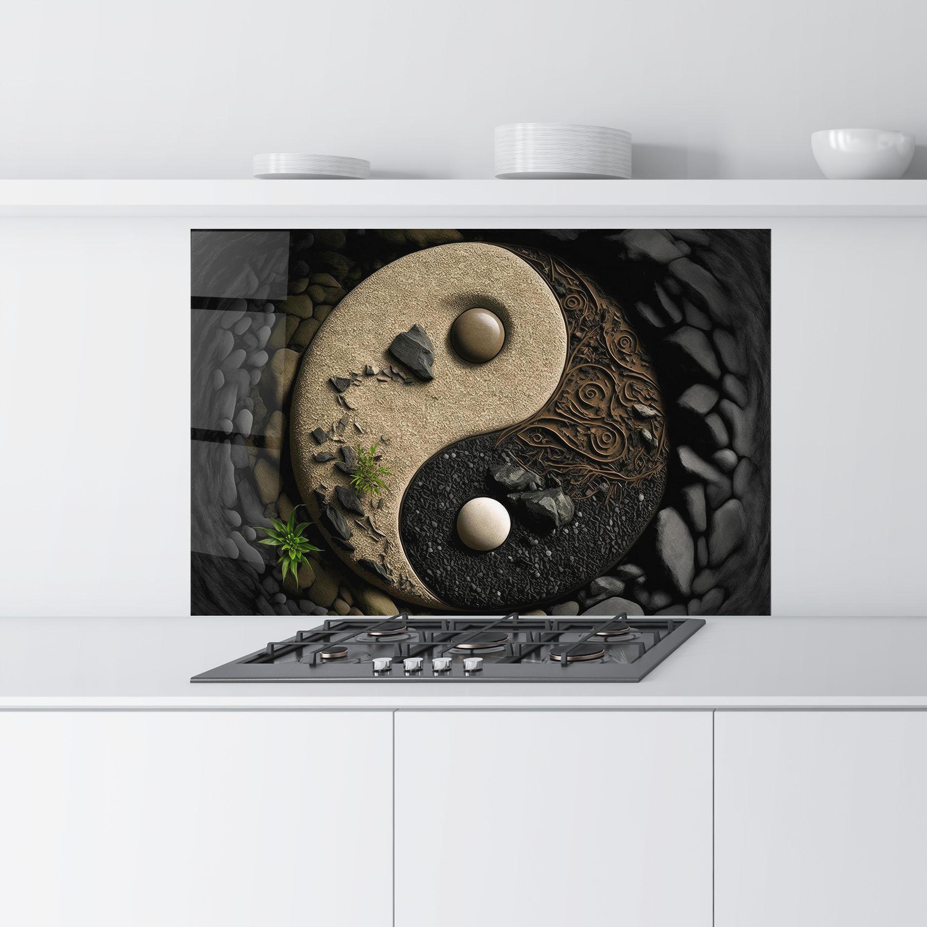 Konyhai üveg hátfal Gray Pebbles Yinyang mockup 9