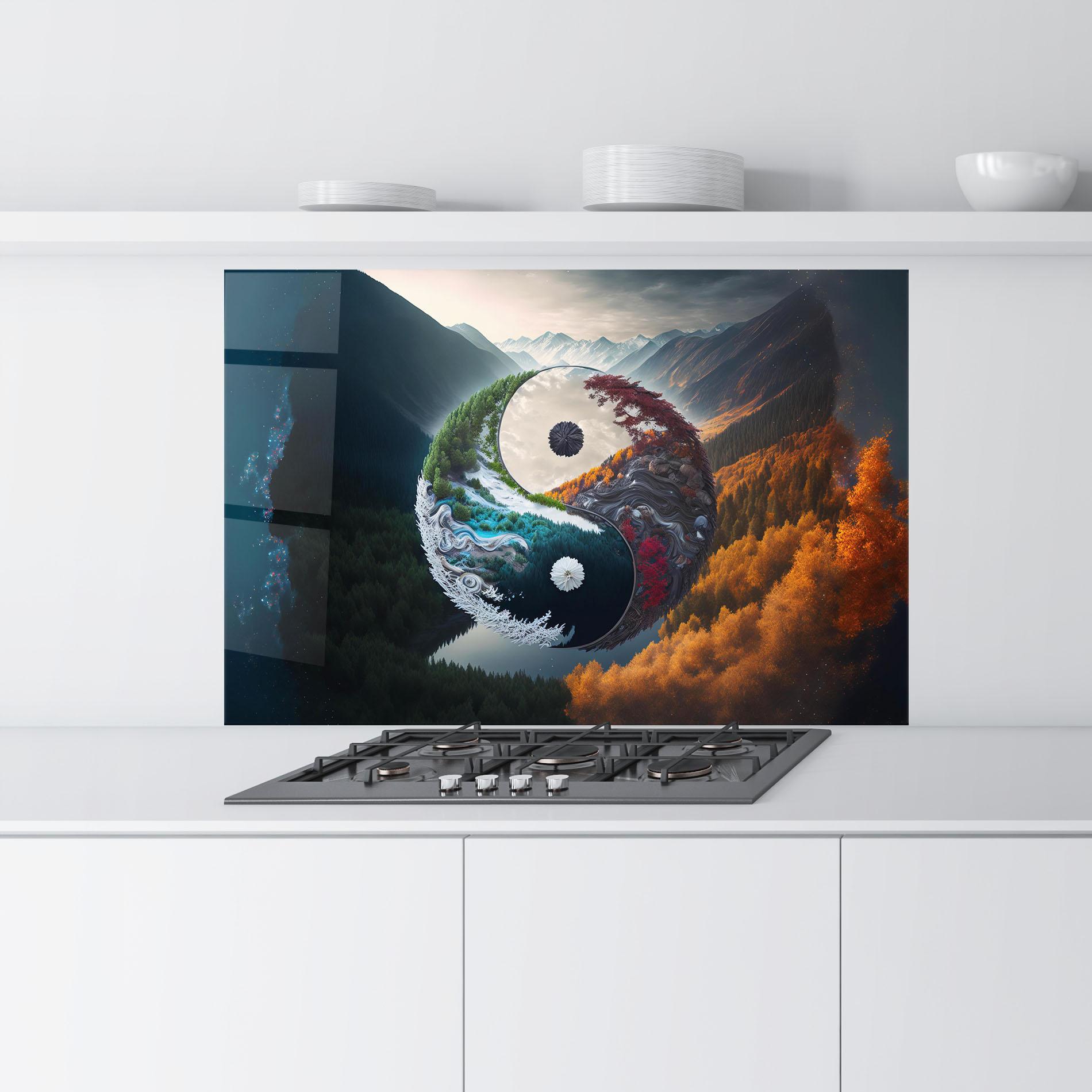 Konyhai üveg hátfal Mountain Yinyang mockup 9