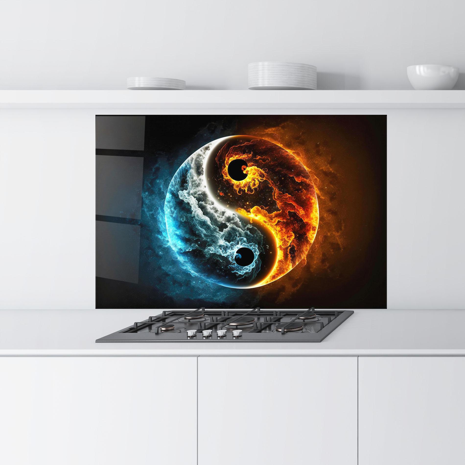 Konyhai üveg hátfal Red Blue Yin Yang mockup 9
