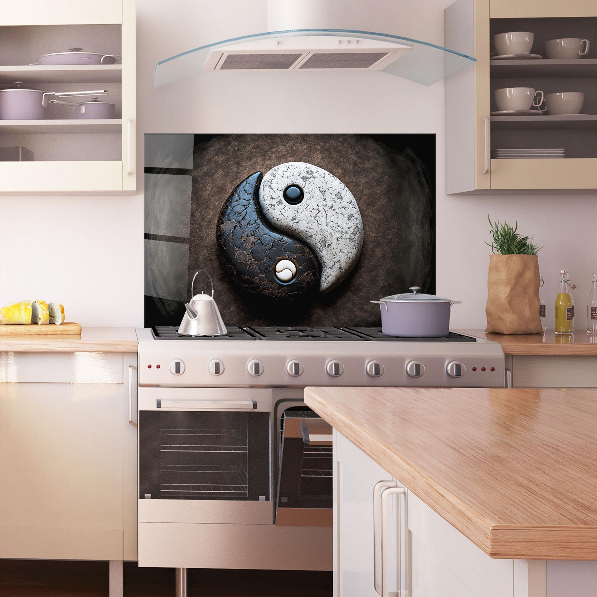 Konyhai üveg hátfal Black Stone Yinyang mockup 1
