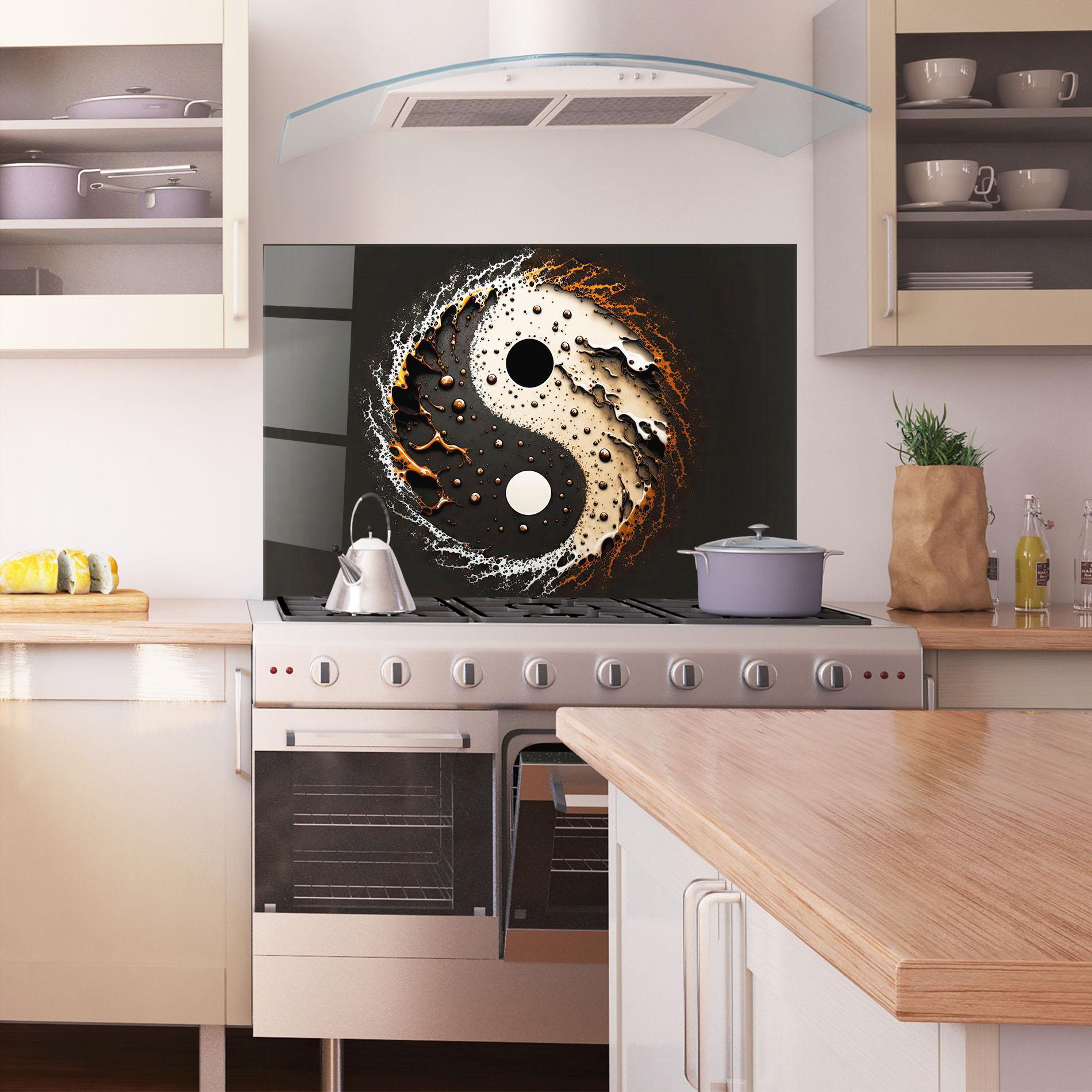 Konyhai üveg hátfal Brown Liquid Yinyang mockup 1