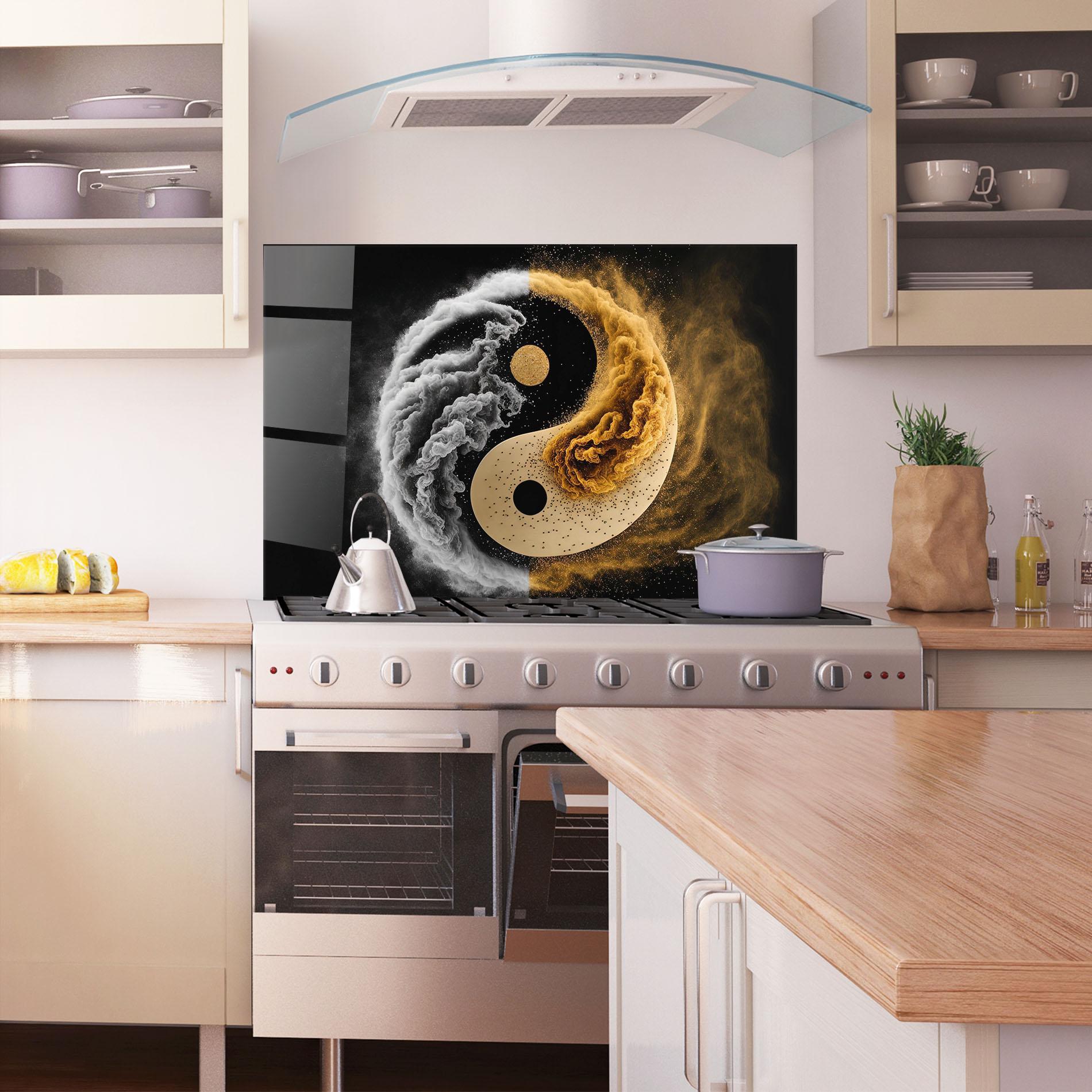 Konyhai üveg hátfal Cream Smoke Yinyang mockup 1