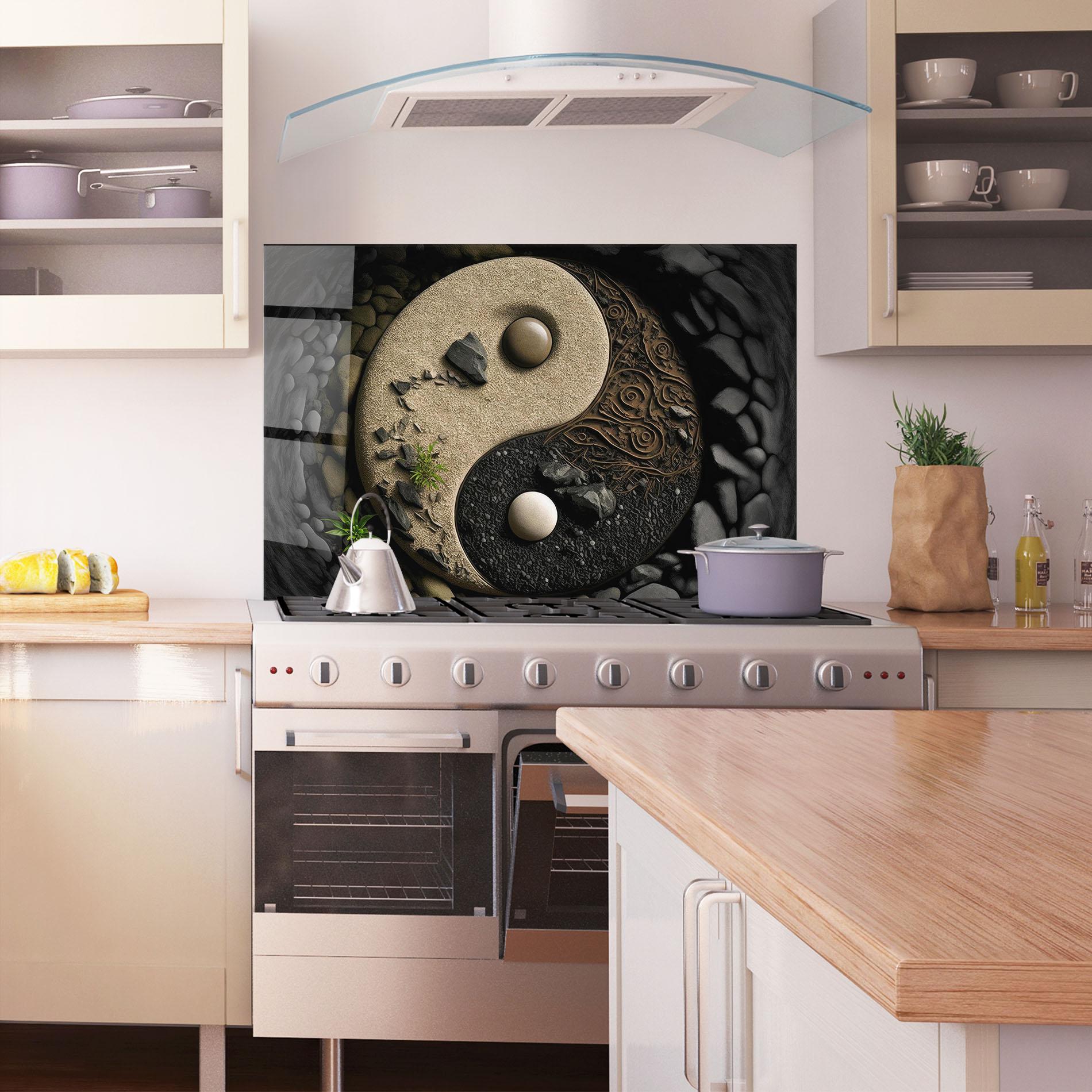 Konyhai üveg hátfal Gray Pebbles Yinyang mockup 1