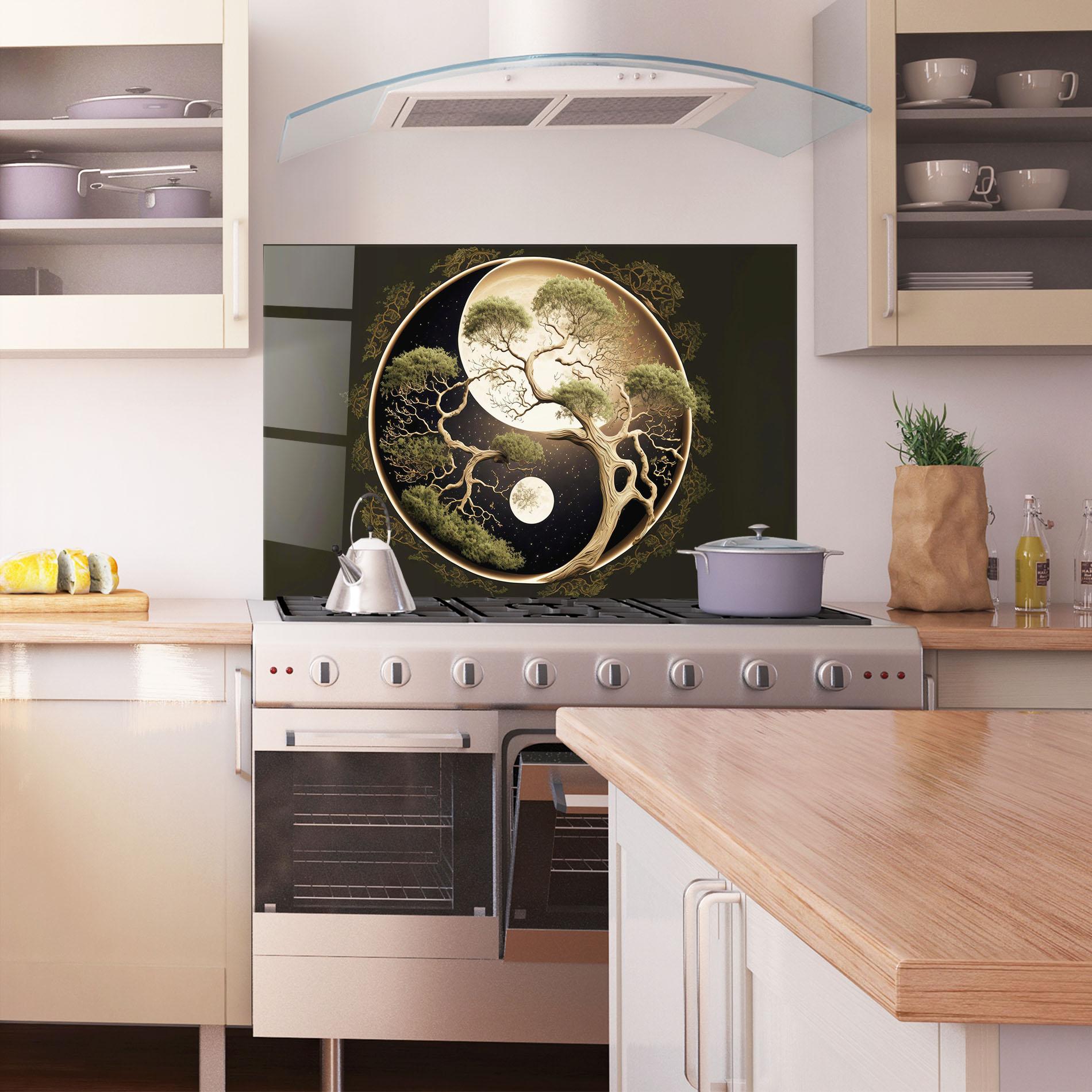 Konyhai üveg hátfal Green Tree Yinyang mockup 1