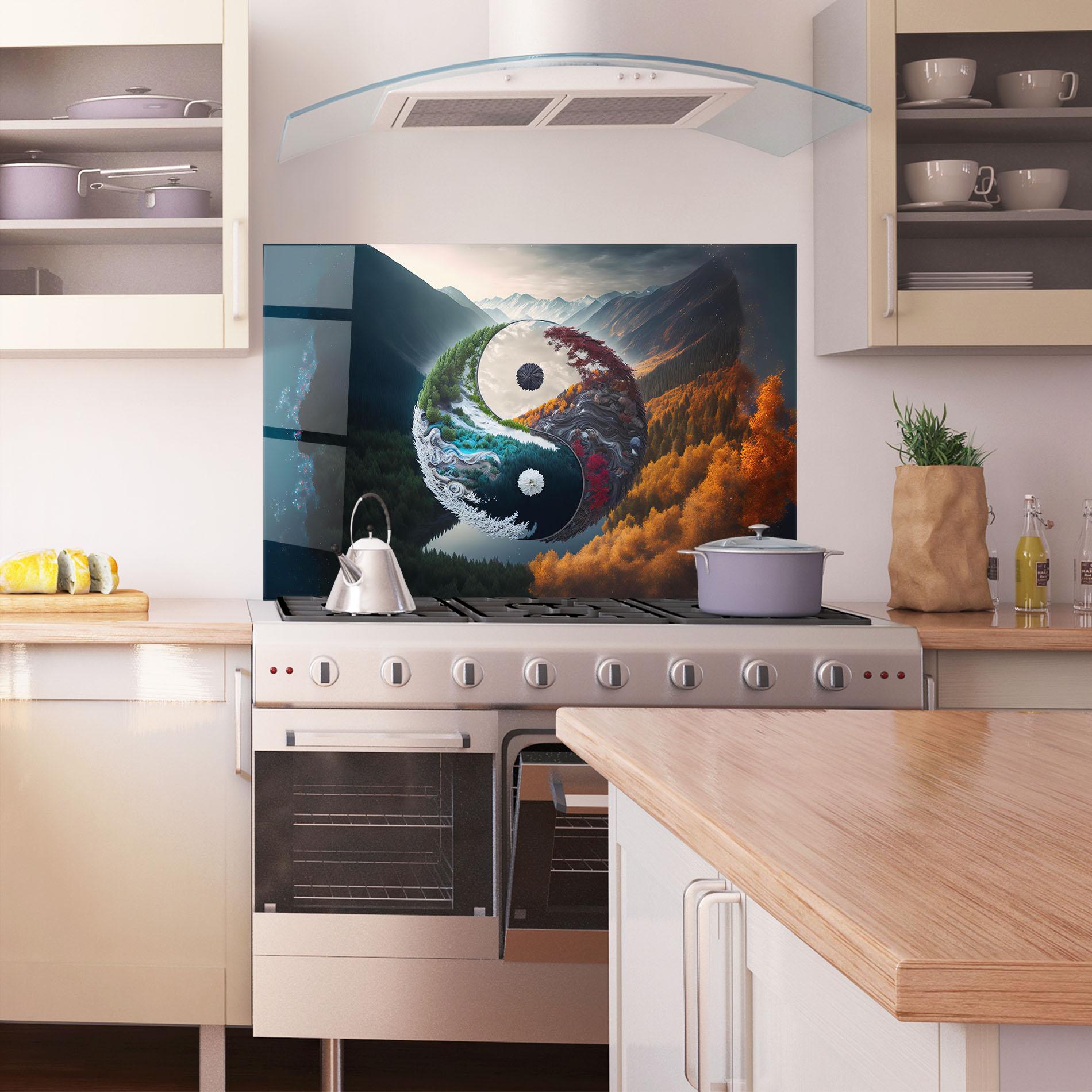 Konyhai üveg hátfal Mountain Yinyang mockup 1