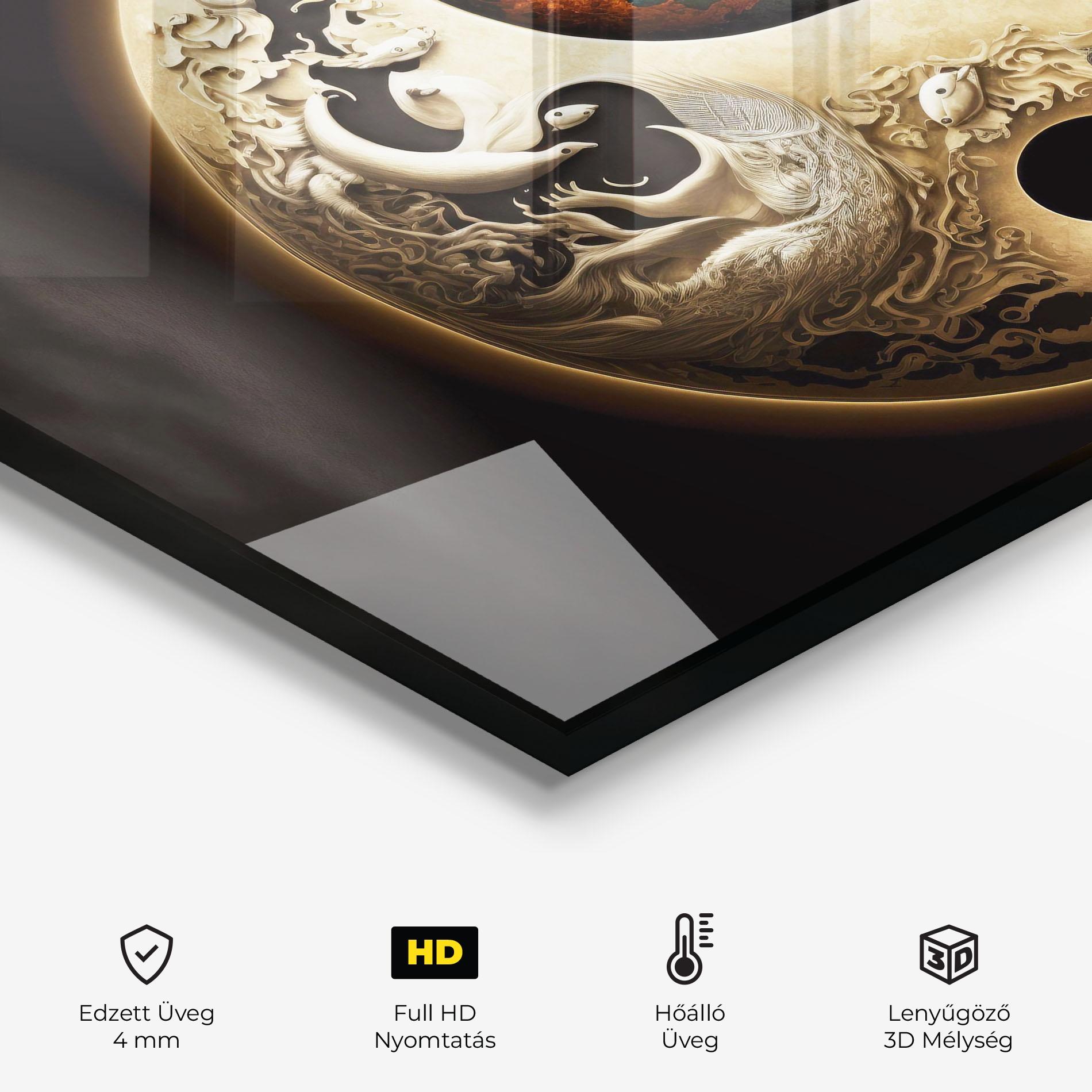 Konyhai üveg hátfal Cream Blue Yinyang mockup 2