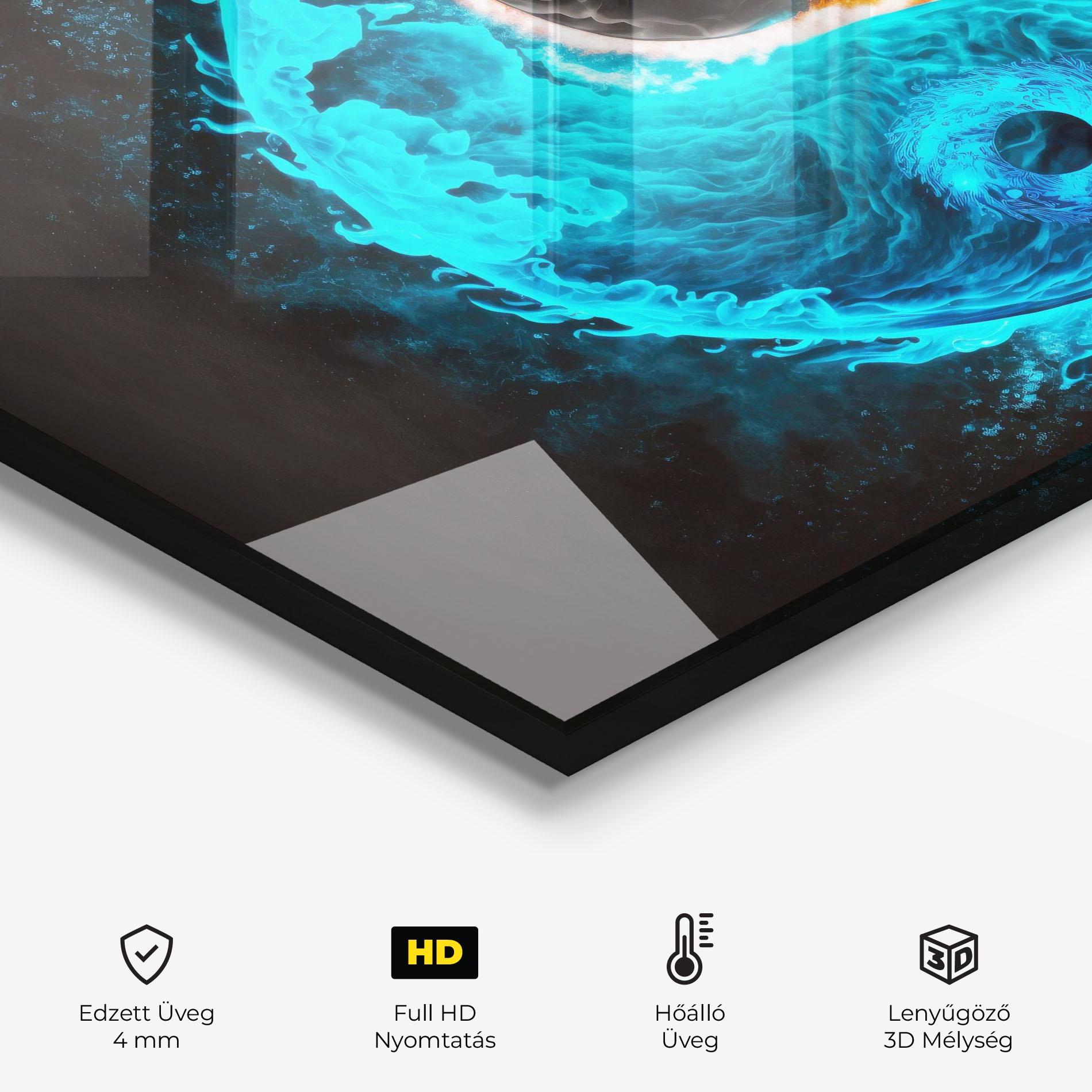 Konyhai üveg hátfal Fire Yinyang Art mockup 2