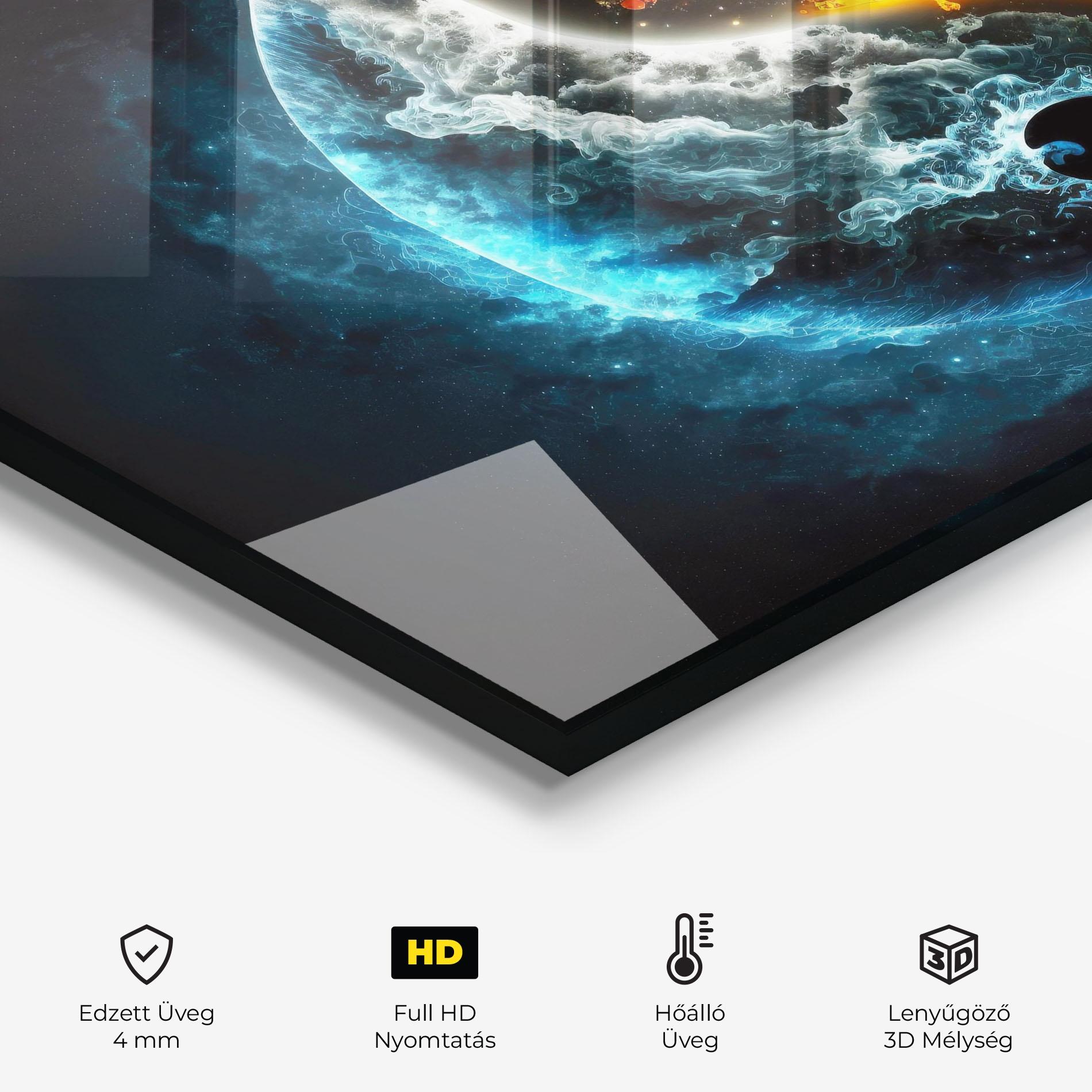 Konyhai üveg hátfal Red Blue Yin Yang mockup 2