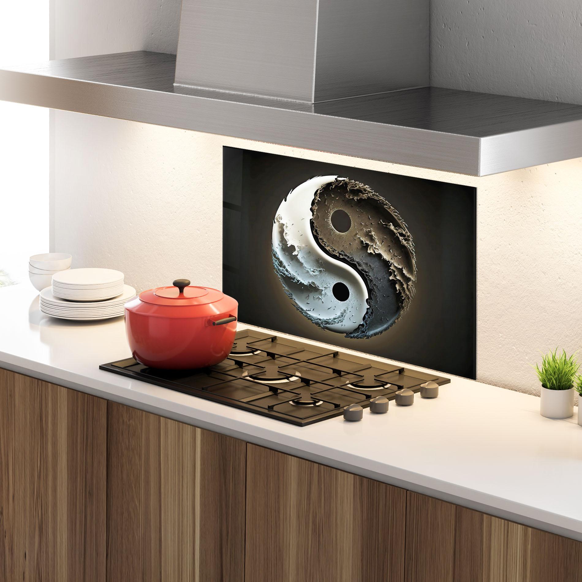 Konyhai üveg hátfal Brown Smoke Yinyang mockup 4