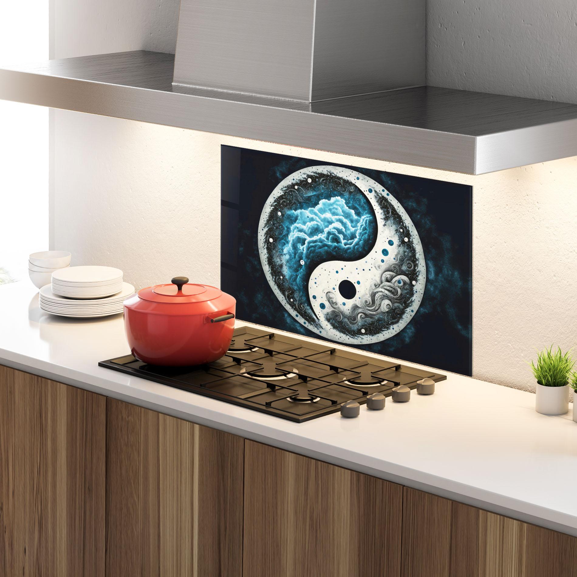 Konyhai üveg hátfal Cloudy Yinyang mockup 4