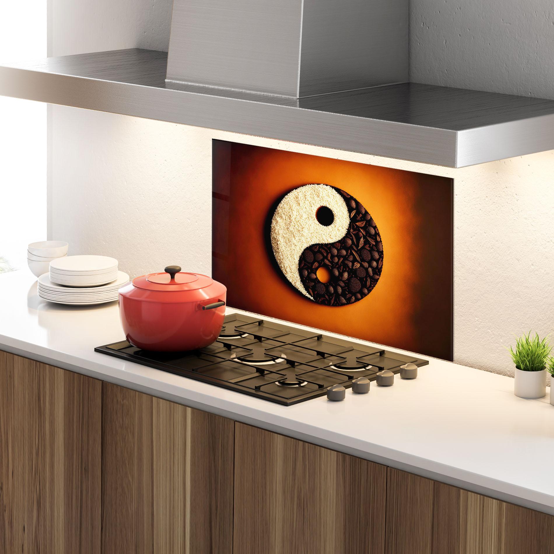 Konyhai üveg hátfal Coffee Yinyang mockup 4