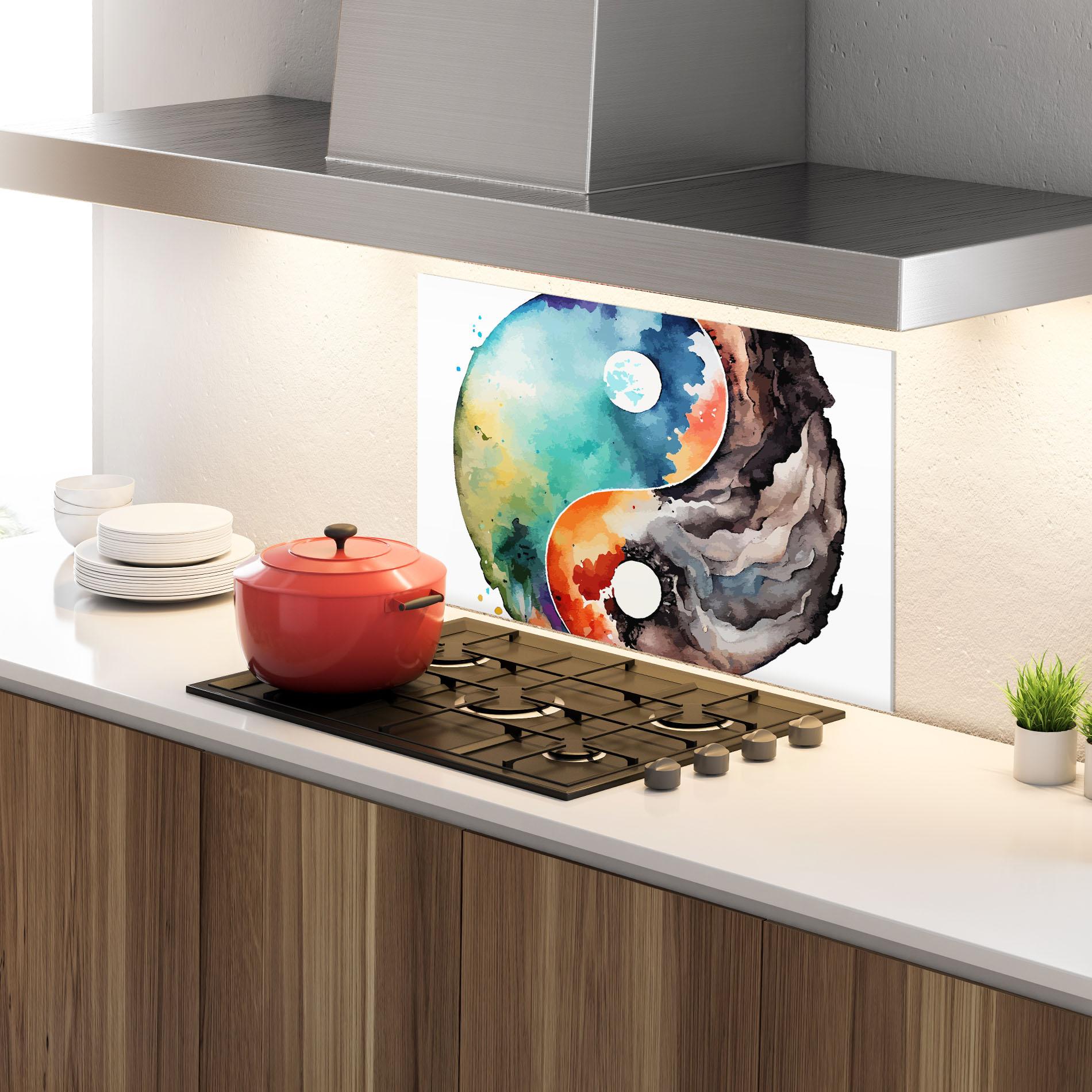 Konyhai üveg hátfal Earth Yinyang Art mockup 4