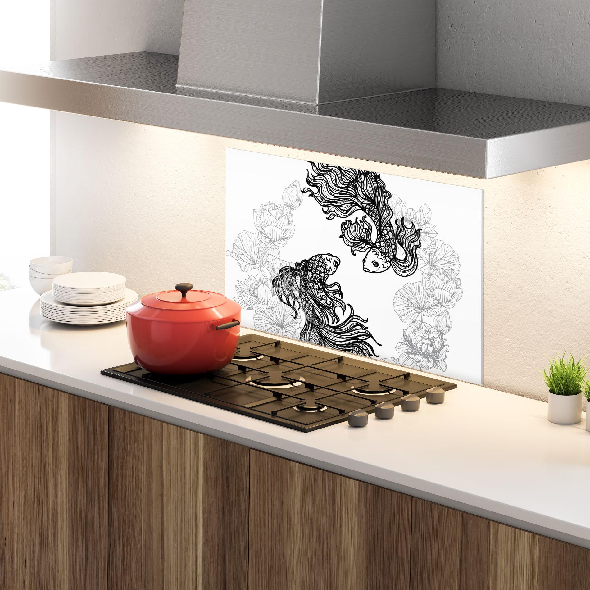 Konyhai üveg hátfal Fish Yinyang mockup 4