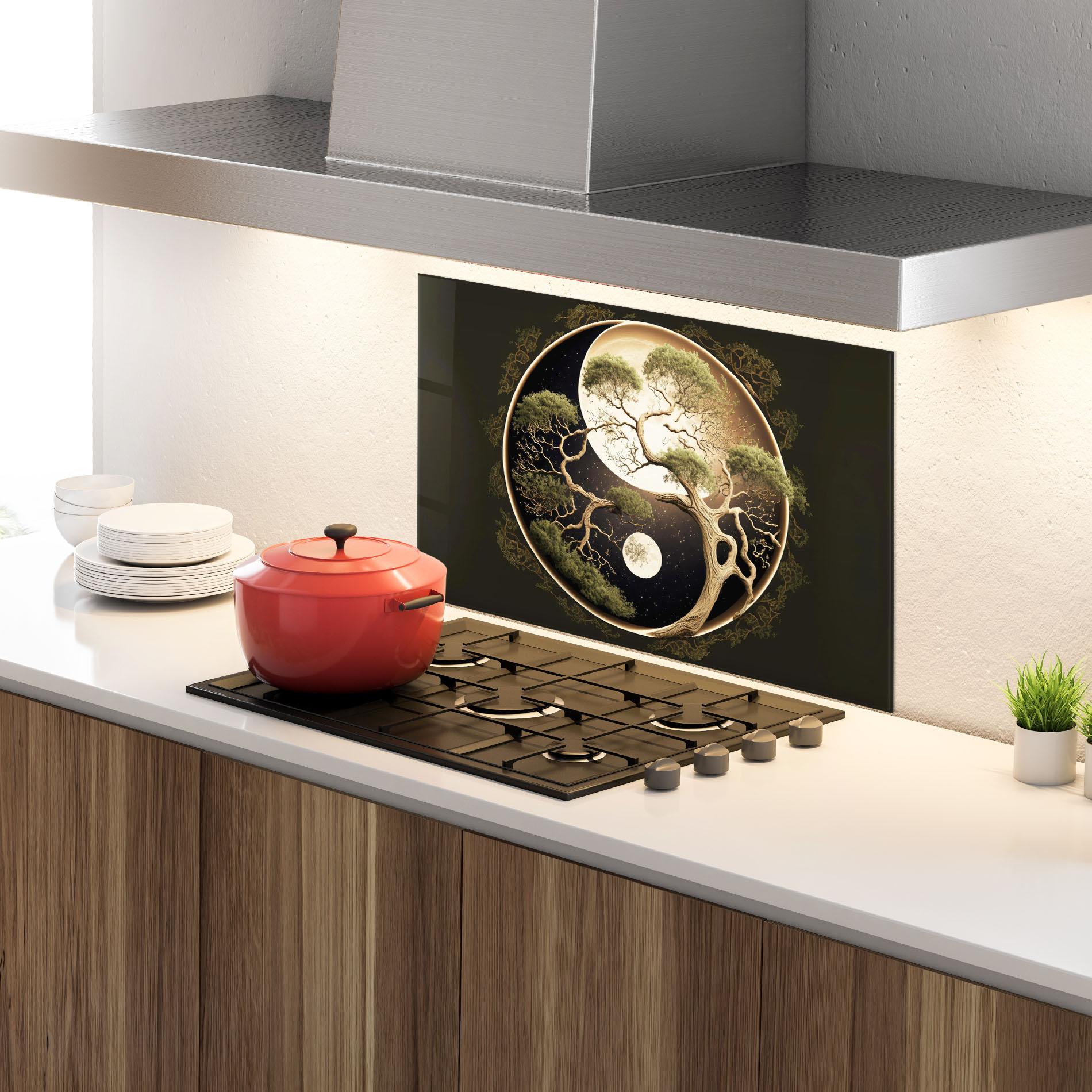 Konyhai üveg hátfal Green Tree Yinyang mockup 4