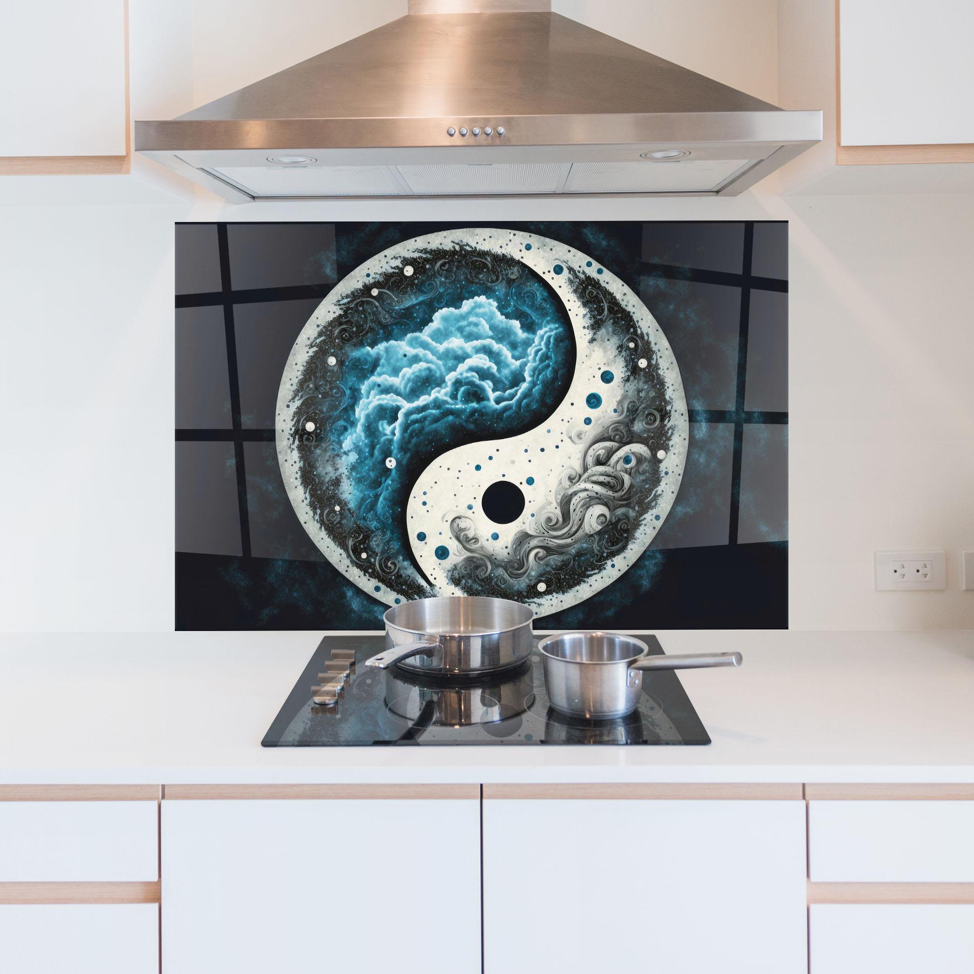 Konyhai üveg hátfal Cloudy Yinyang mockup 5