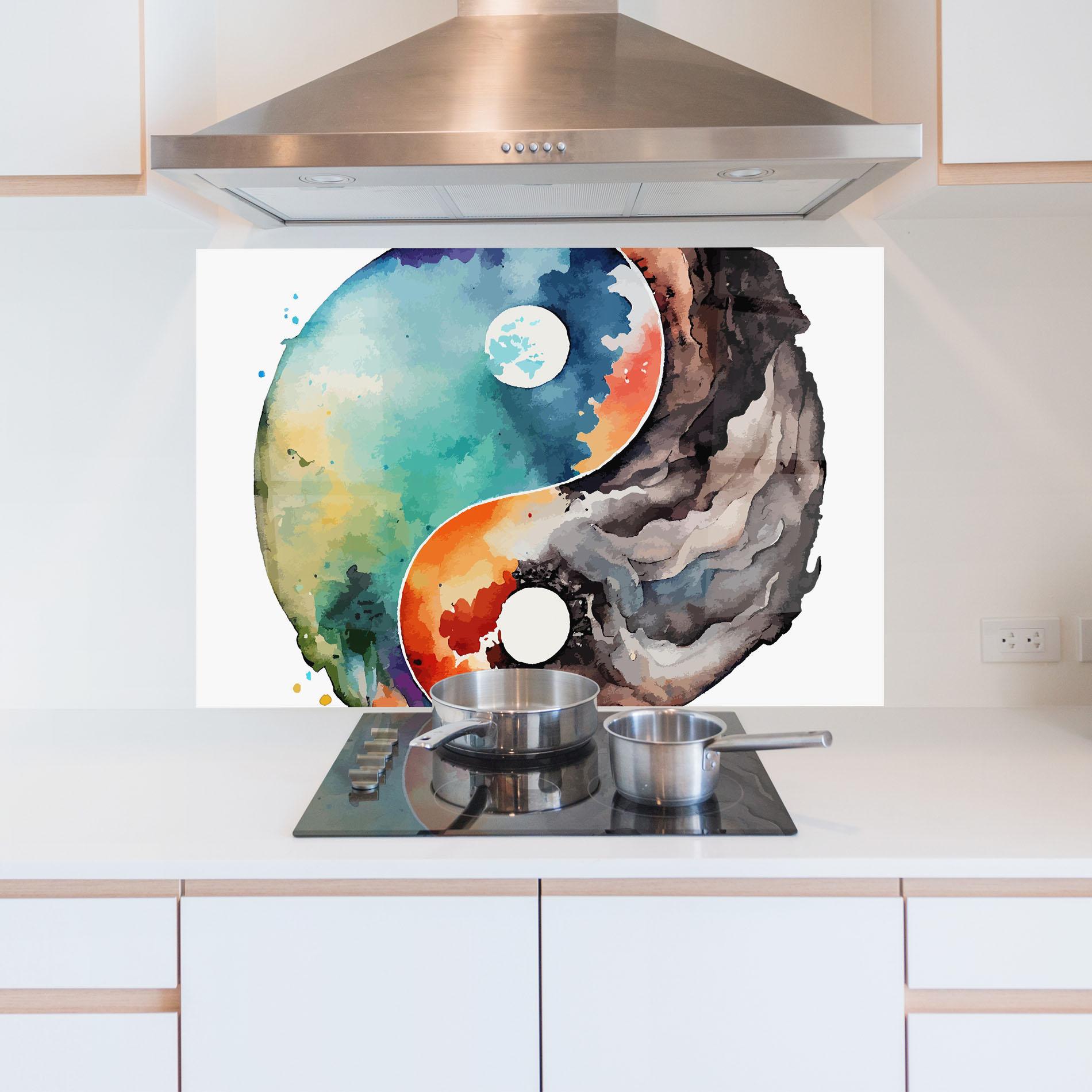 Konyhai üveg hátfal Earth Yinyang Art mockup 5