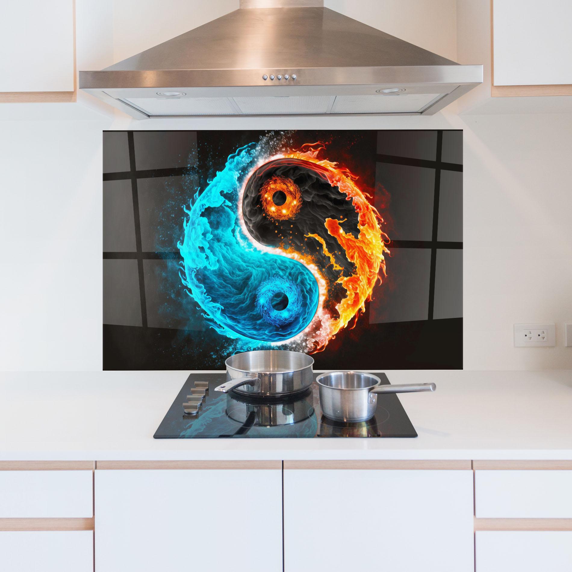 Konyhai üveg hátfal Fire Yinyang Art mockup 5